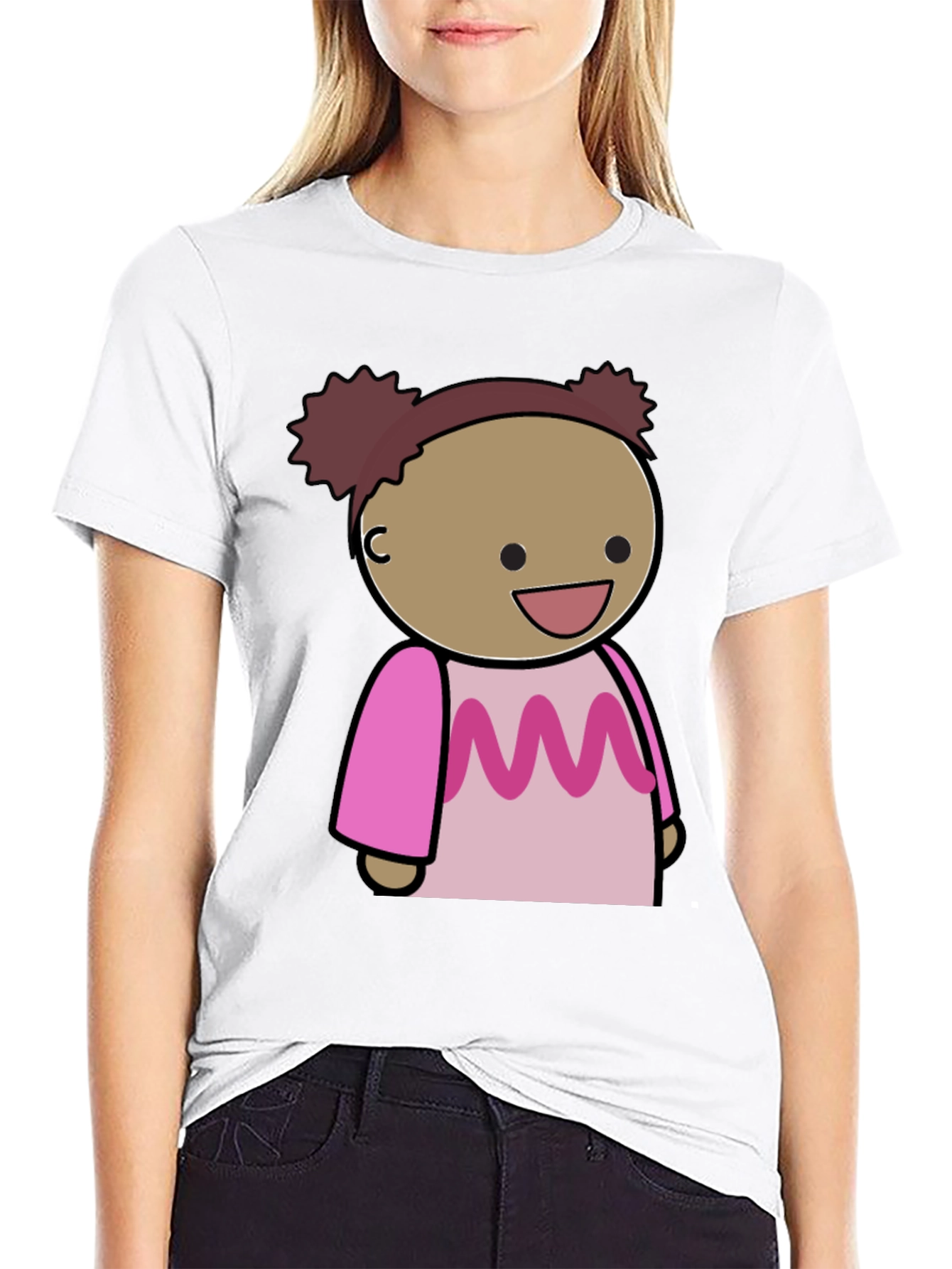 Black Cartoon Character Graphic Tee - Black Cotton Blend view 9