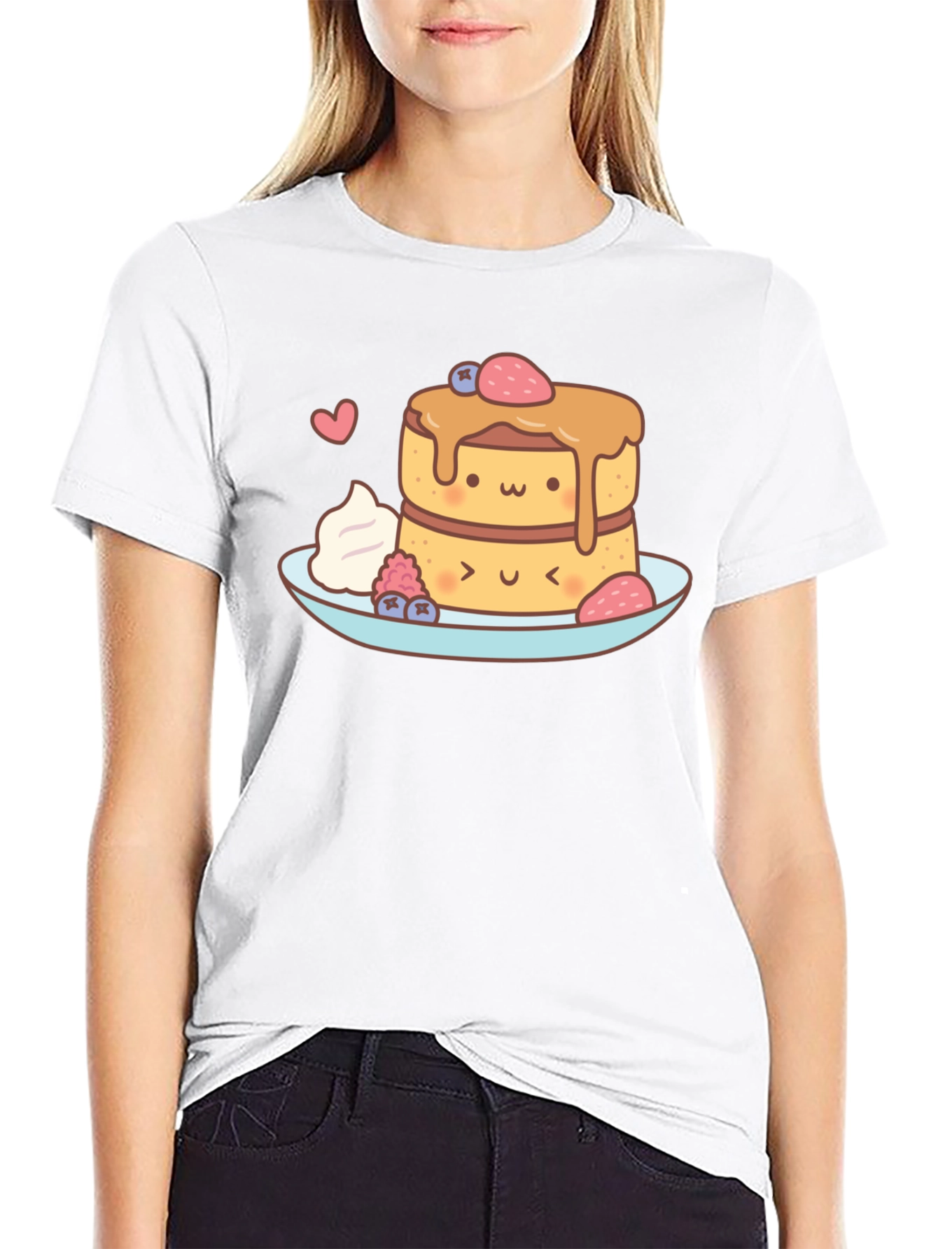Black Kawaii Pancakes Graphic Tee - Sweet Treat Shirt view 9