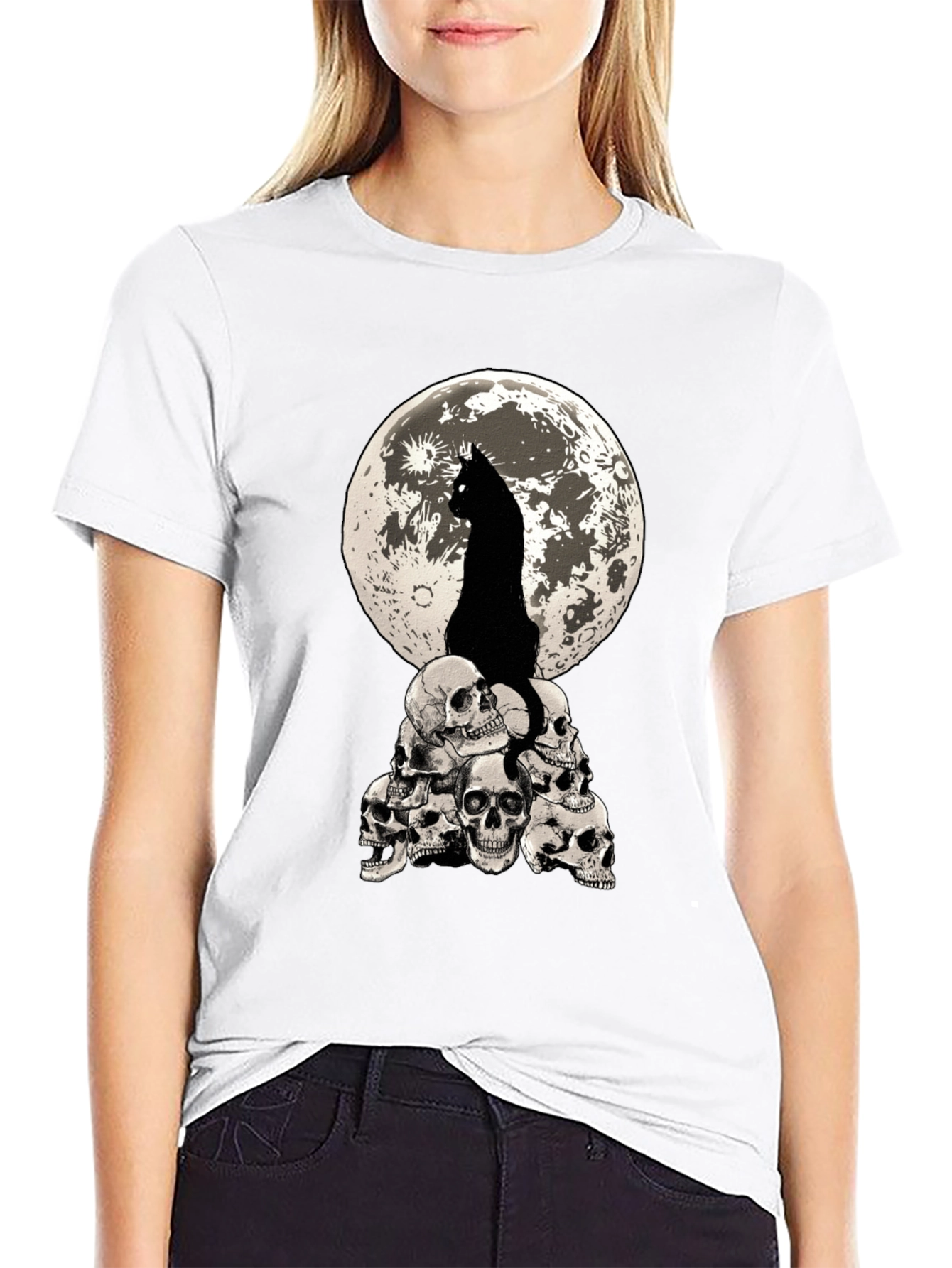 Black Cat Moon Skulls Graphic Tee view 9
