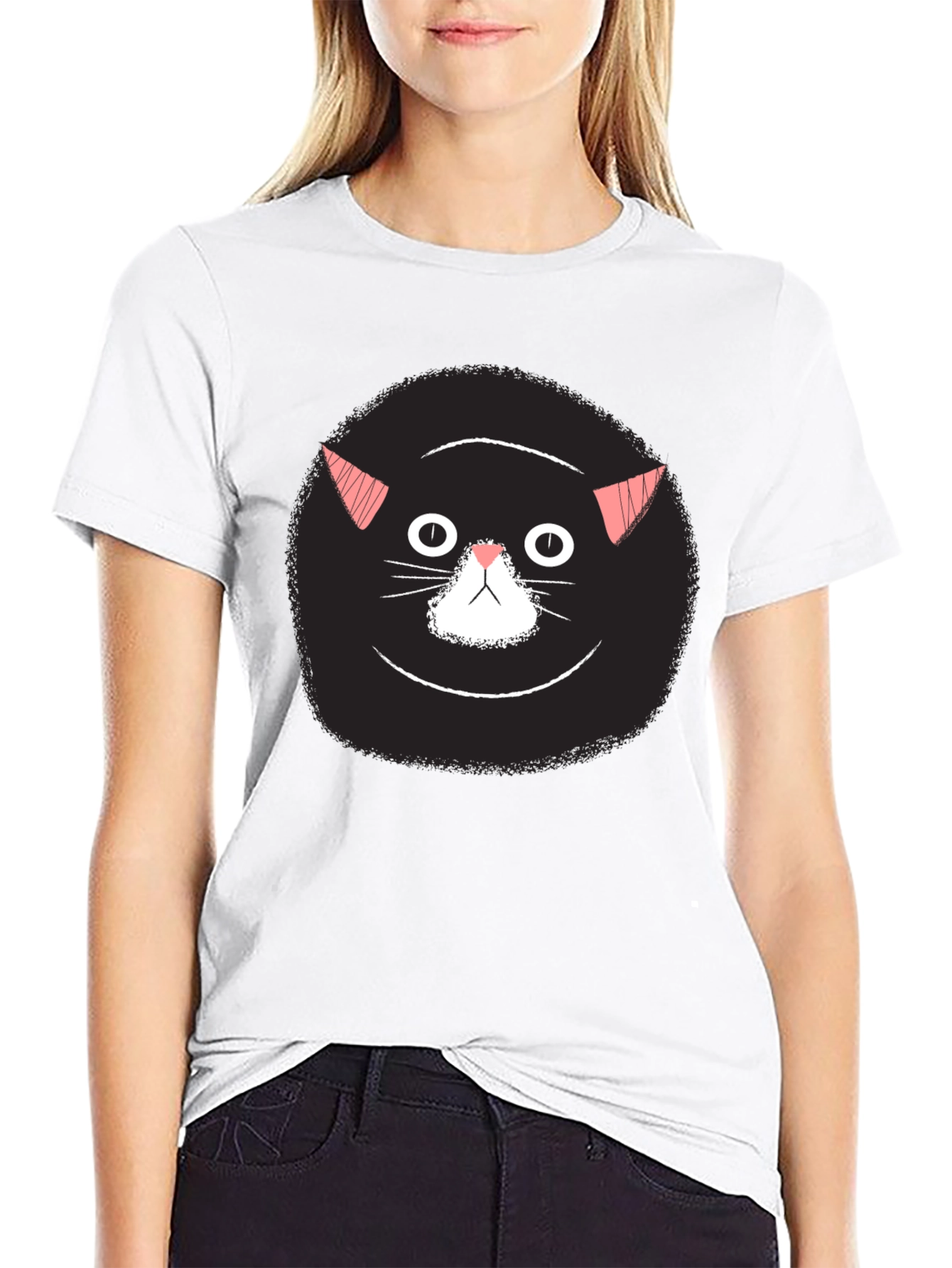 Black Funny Black Cat Face Graphic T-Shirt view 9