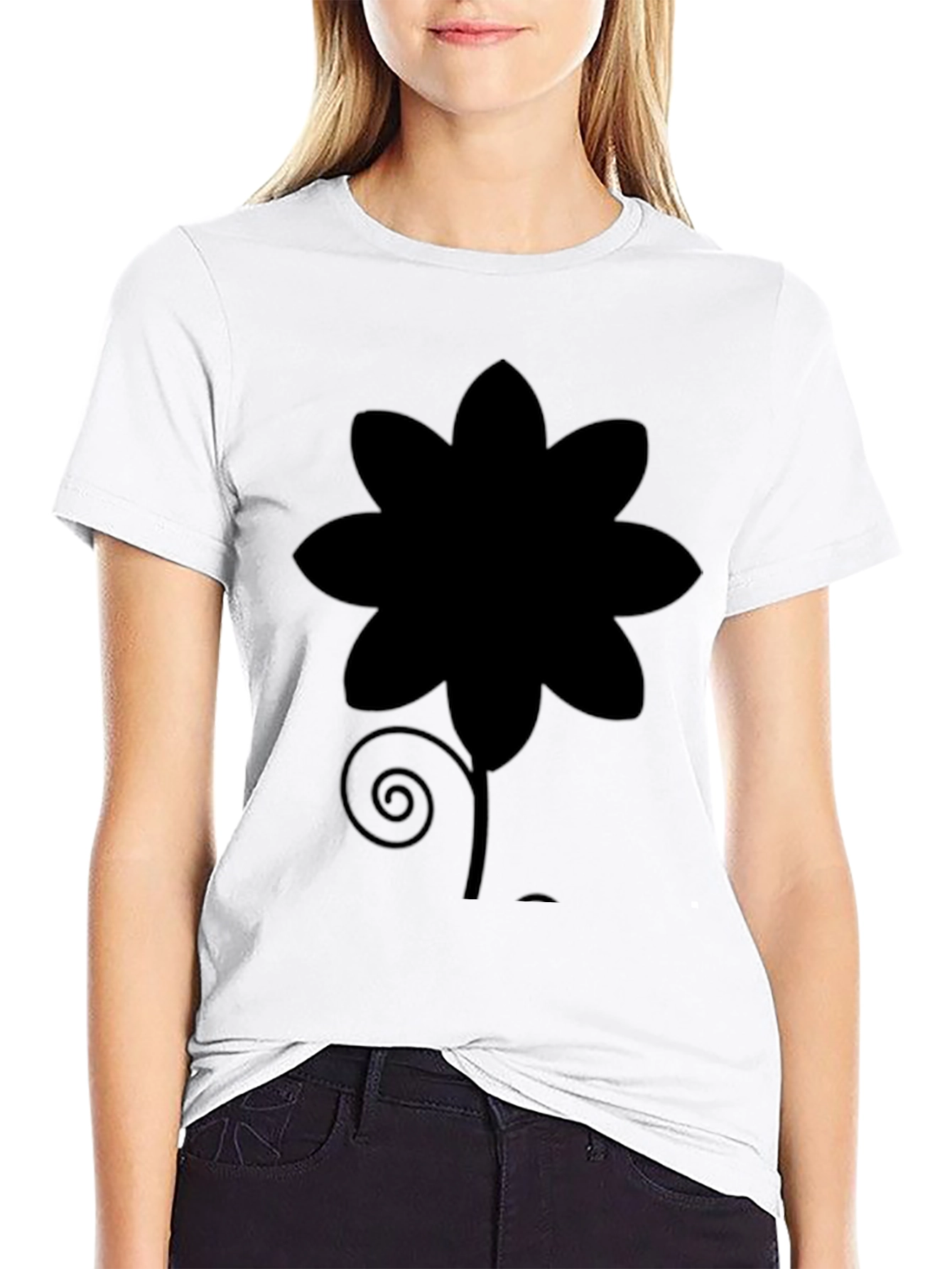 Black Black Flower Graphic Tee - Soft Cotton Casual Shirt view 9