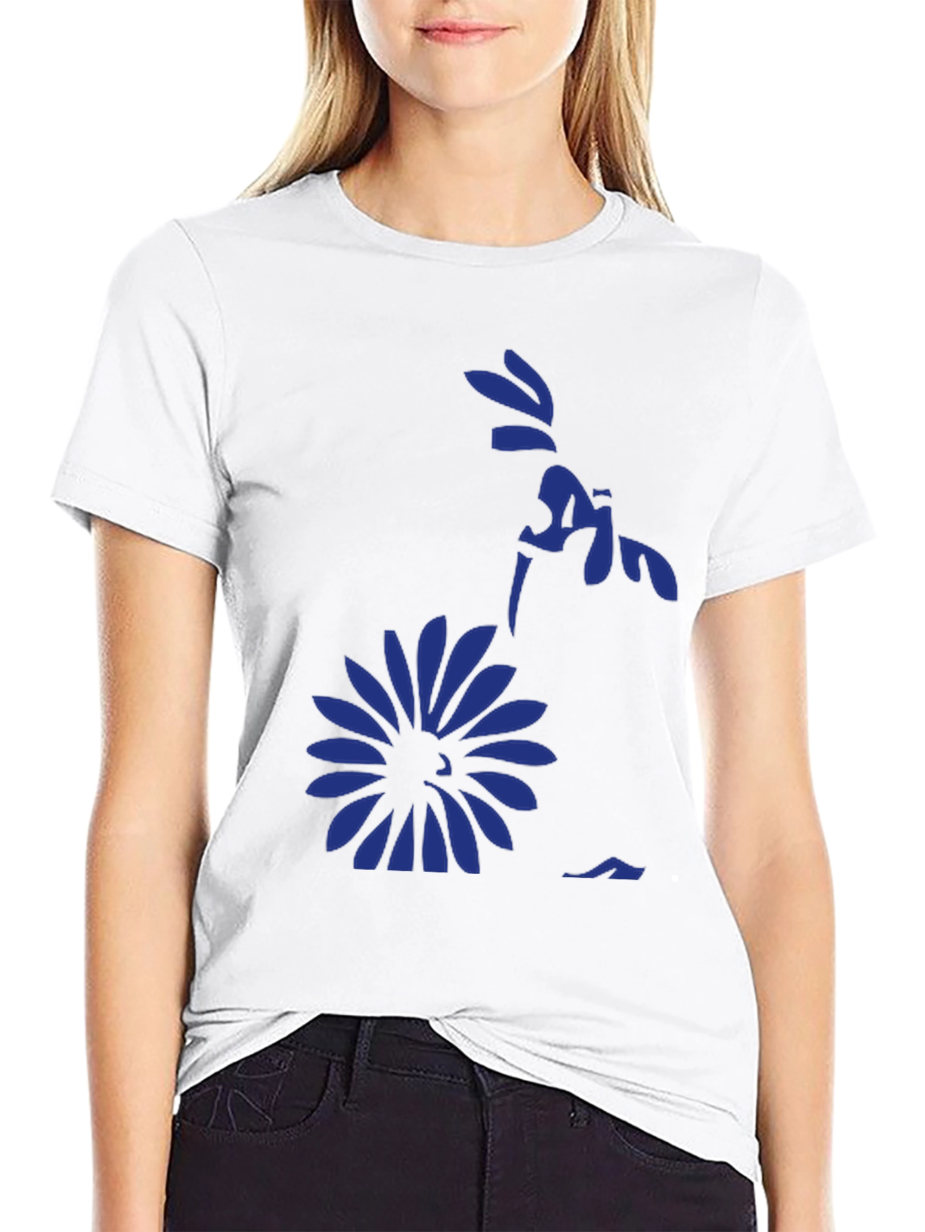 Black Black Graphic Tee - Floral Silhouette Design view 9