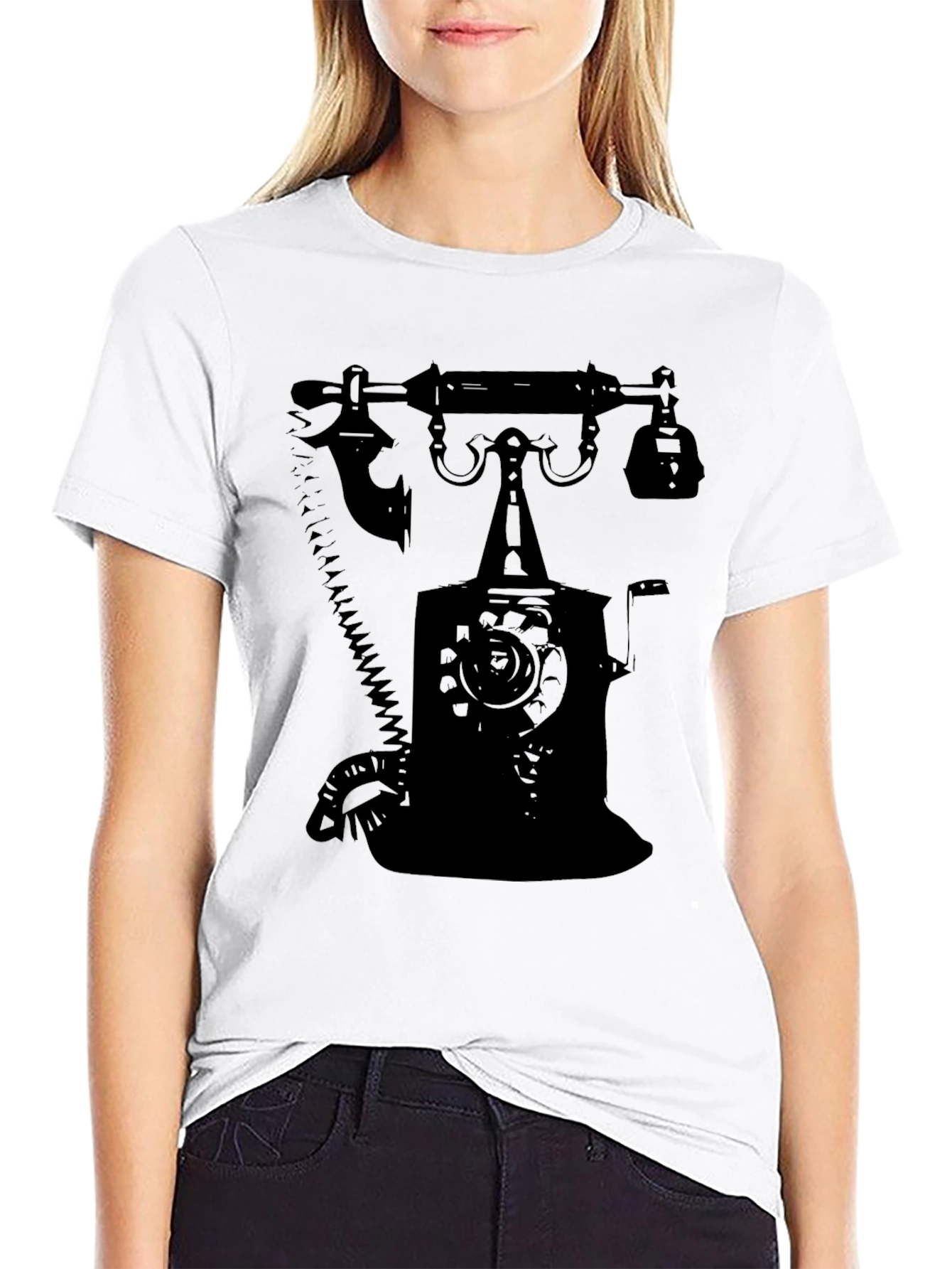 Black Retro Rotary Phone Graphic T-Shirt - Classic Design view 9