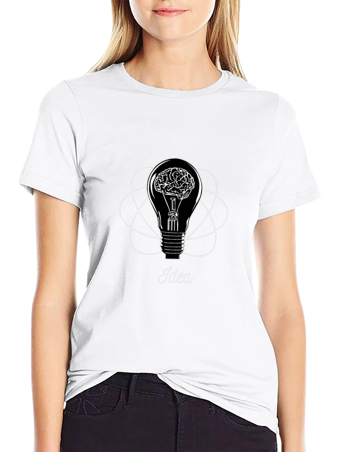 Black Idea Lightbulb Brain Graphic Tee - Think Outside the Box view 9