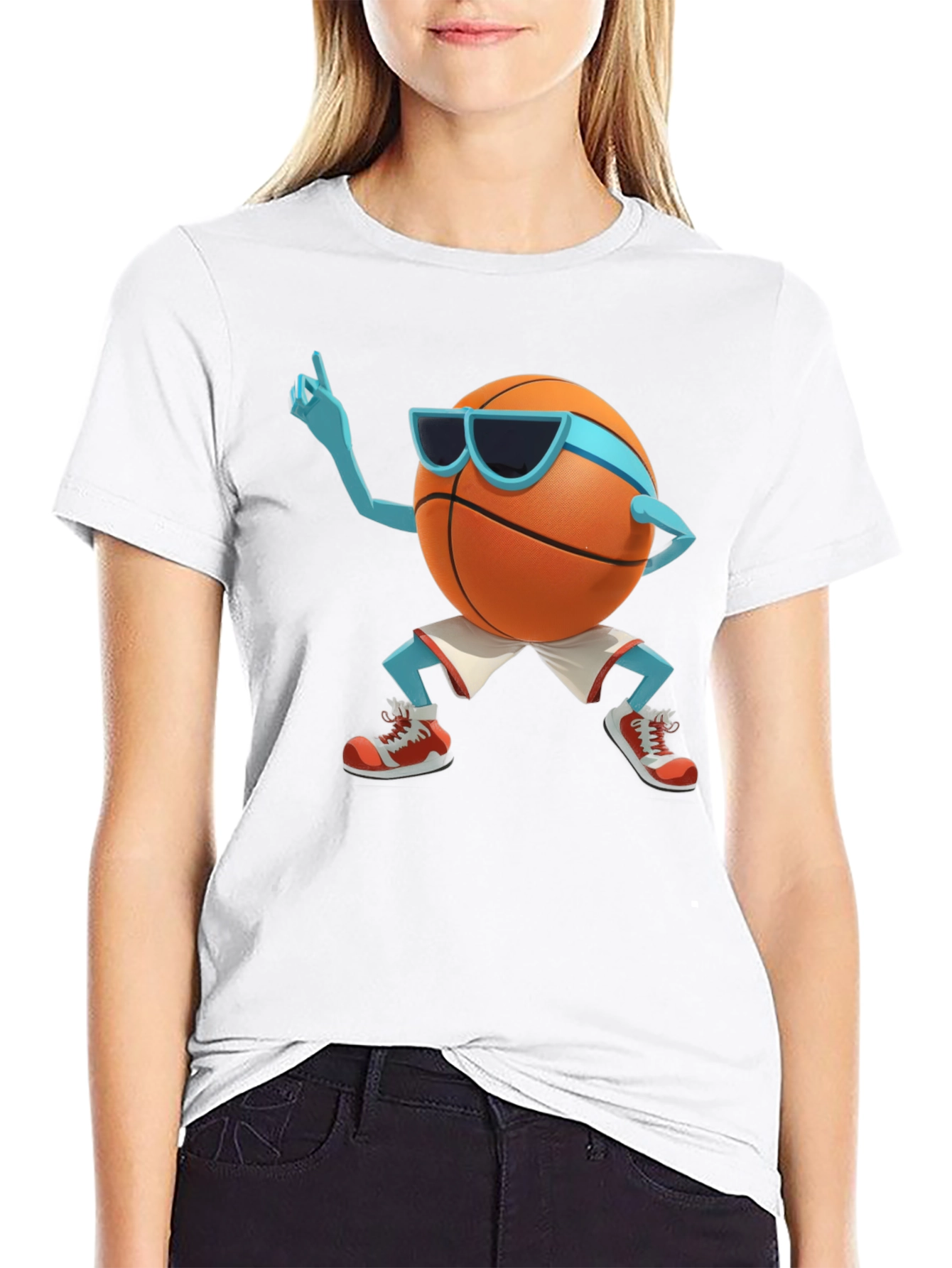 Black Cool Basketball Cartoon Graphic Black T-Shirt view 9