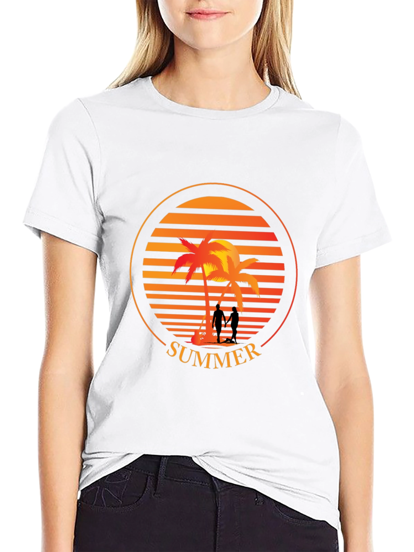 Black Summer Palm Tree Sunset Graphic T-Shirt view 9