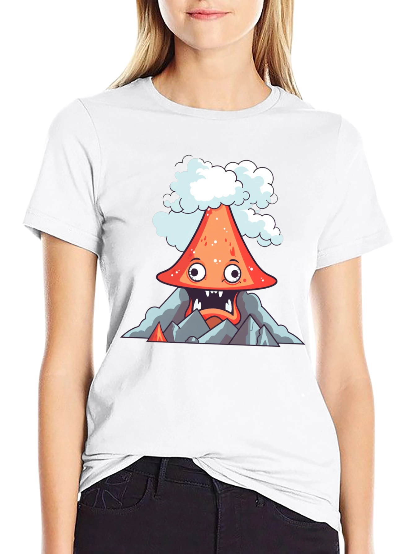 Black Volcano Cartoon Graphic Tee - Black view 9
