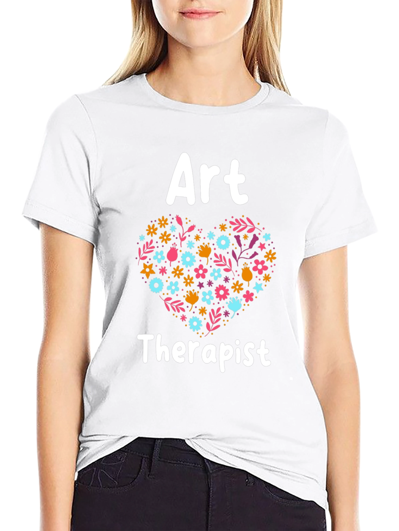 Black Art Therapist Floral Heart Graphic Tee - Black view 9