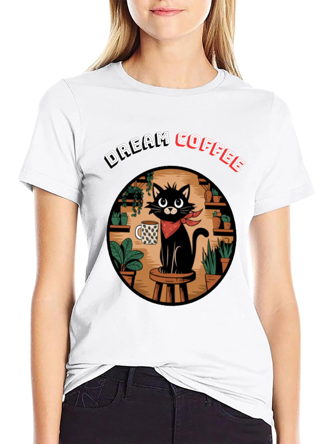 Black Dream Coffee Cat Graphic T-Shirt view 9