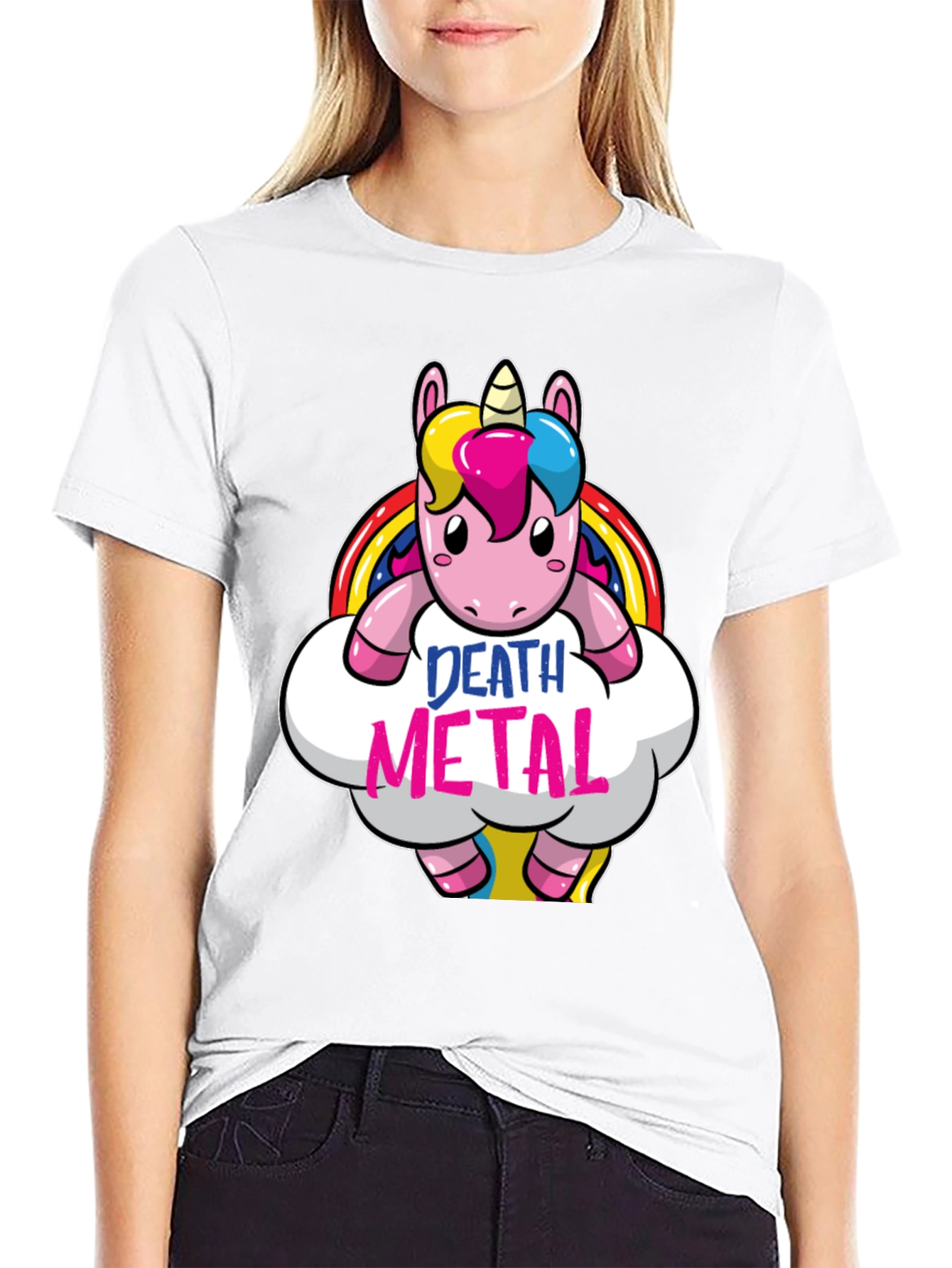 Black Death Metal Unicorn Graphic T-Shirt - Black view 9