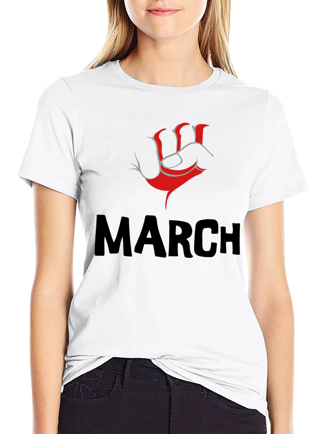 Black Bold March T-Shirt with Red Fist Design - Mens view 9