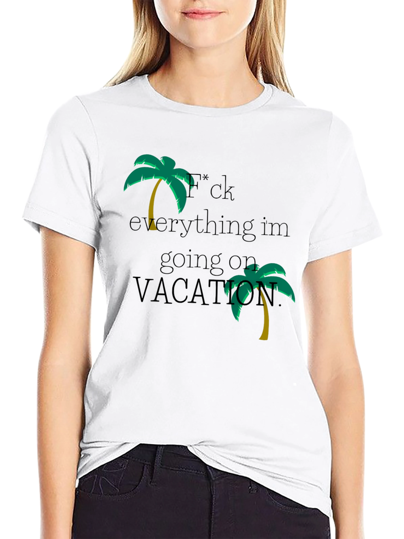 Black Vacation Mode Black T-Shirt - Palm Tree Design view 9