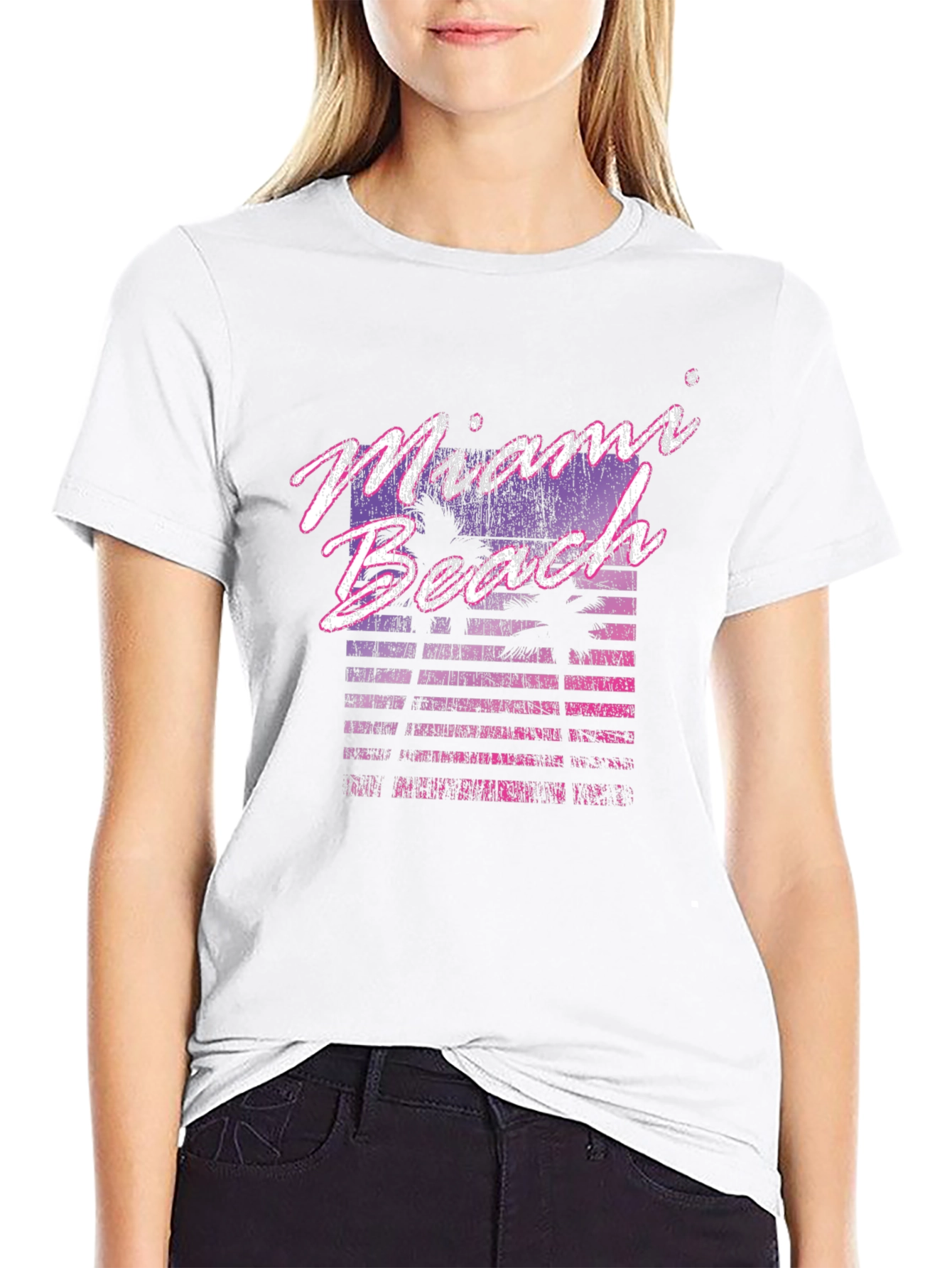 Black Miami Beach Retro Graphic Black T-Shirt view 9