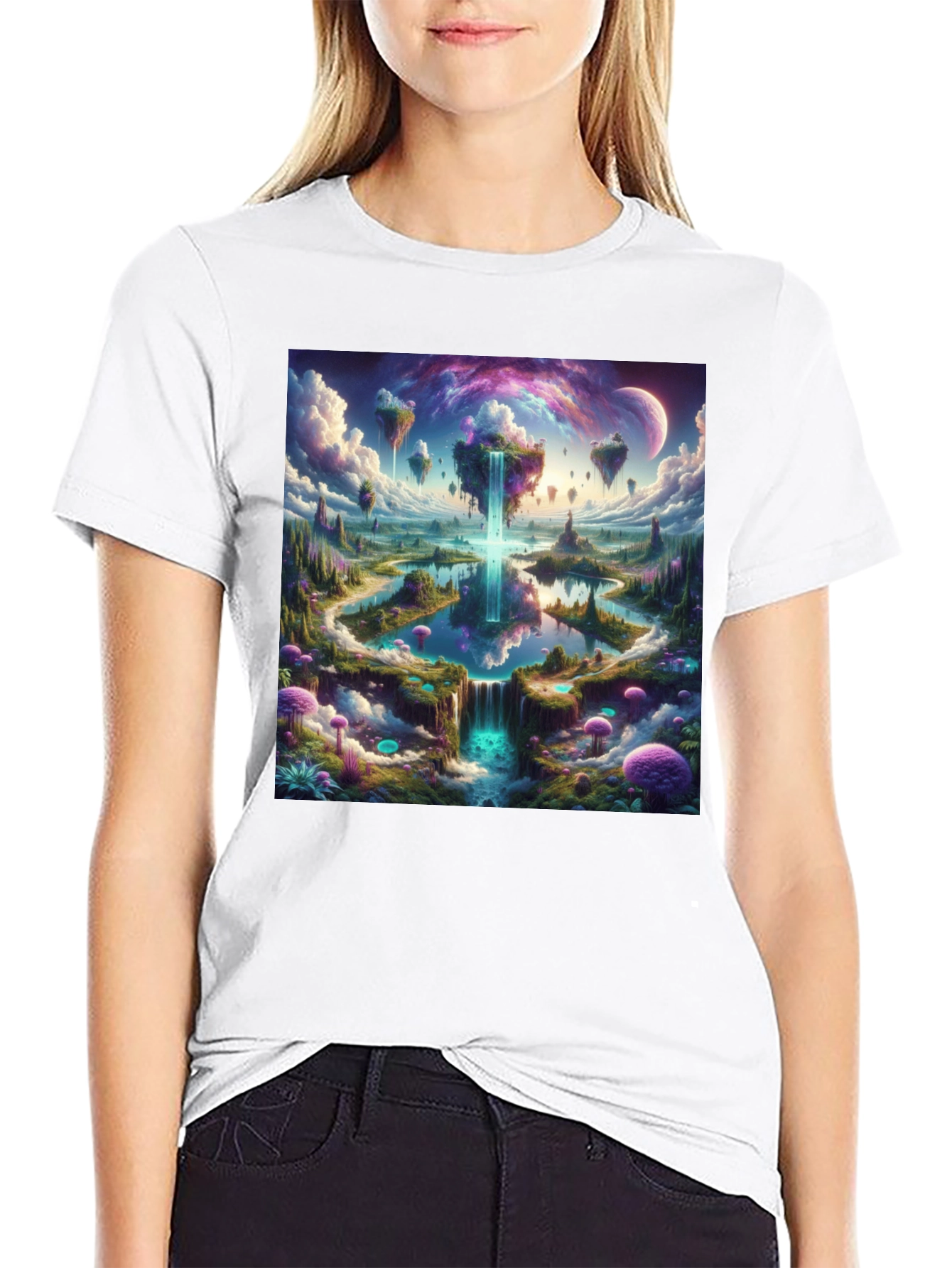 Black Fantasy Landscape Graphic Tee - Black Cotton Blend view 9
