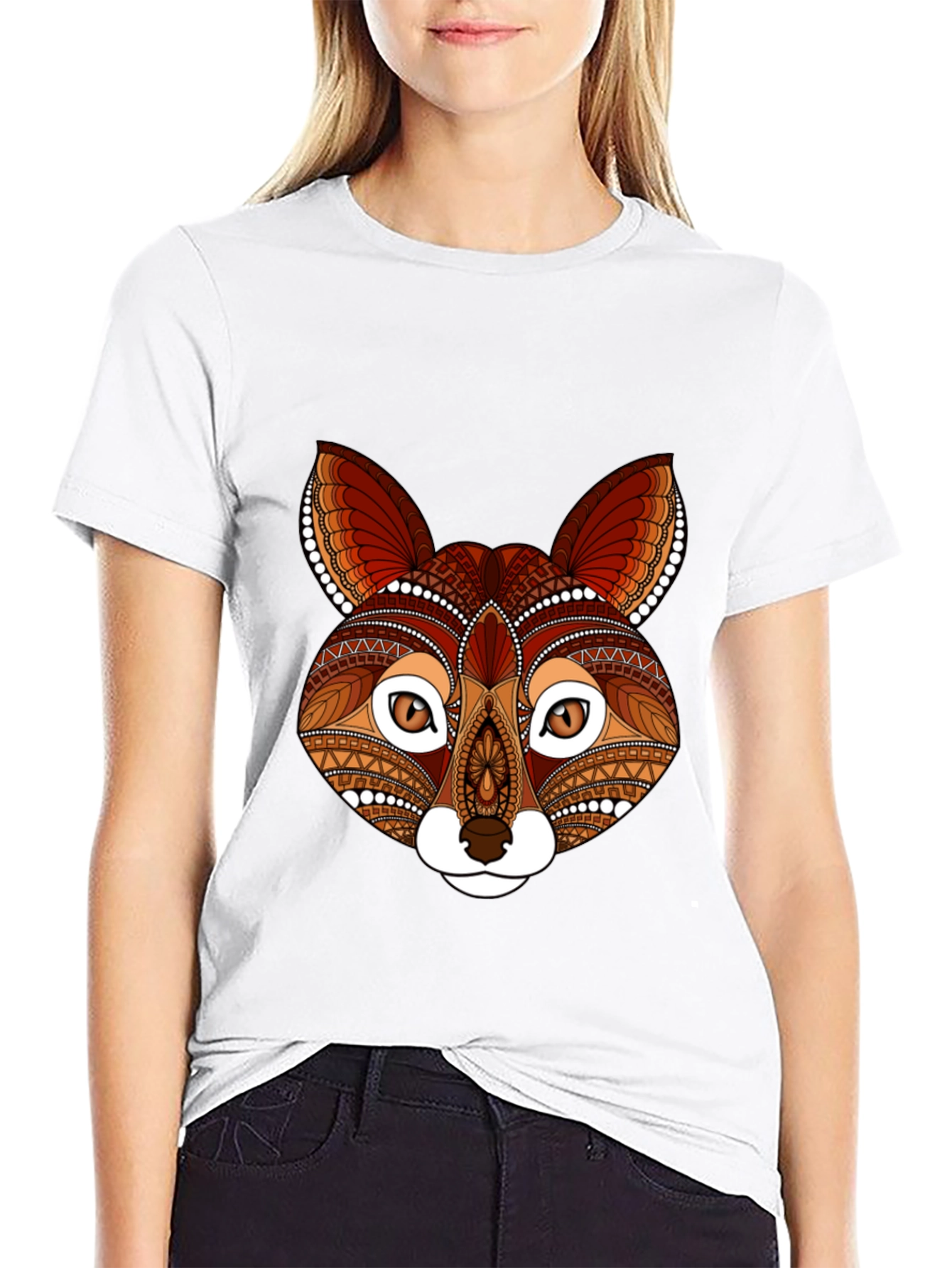 Black Fox Head Graphic Print T-Shirt view 9
