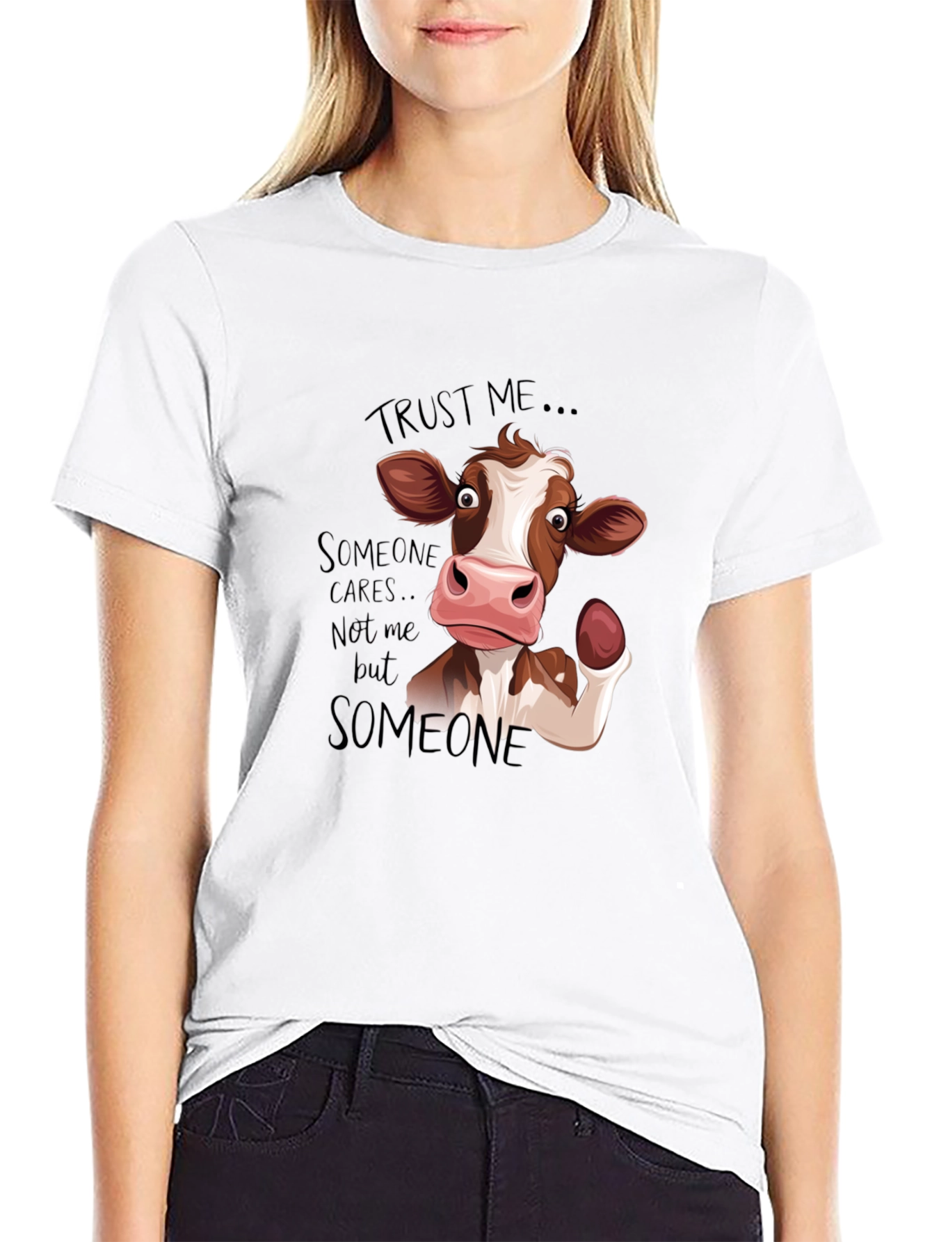 Black Trust Me, Someone Cares Cow Graphic Tee view 9