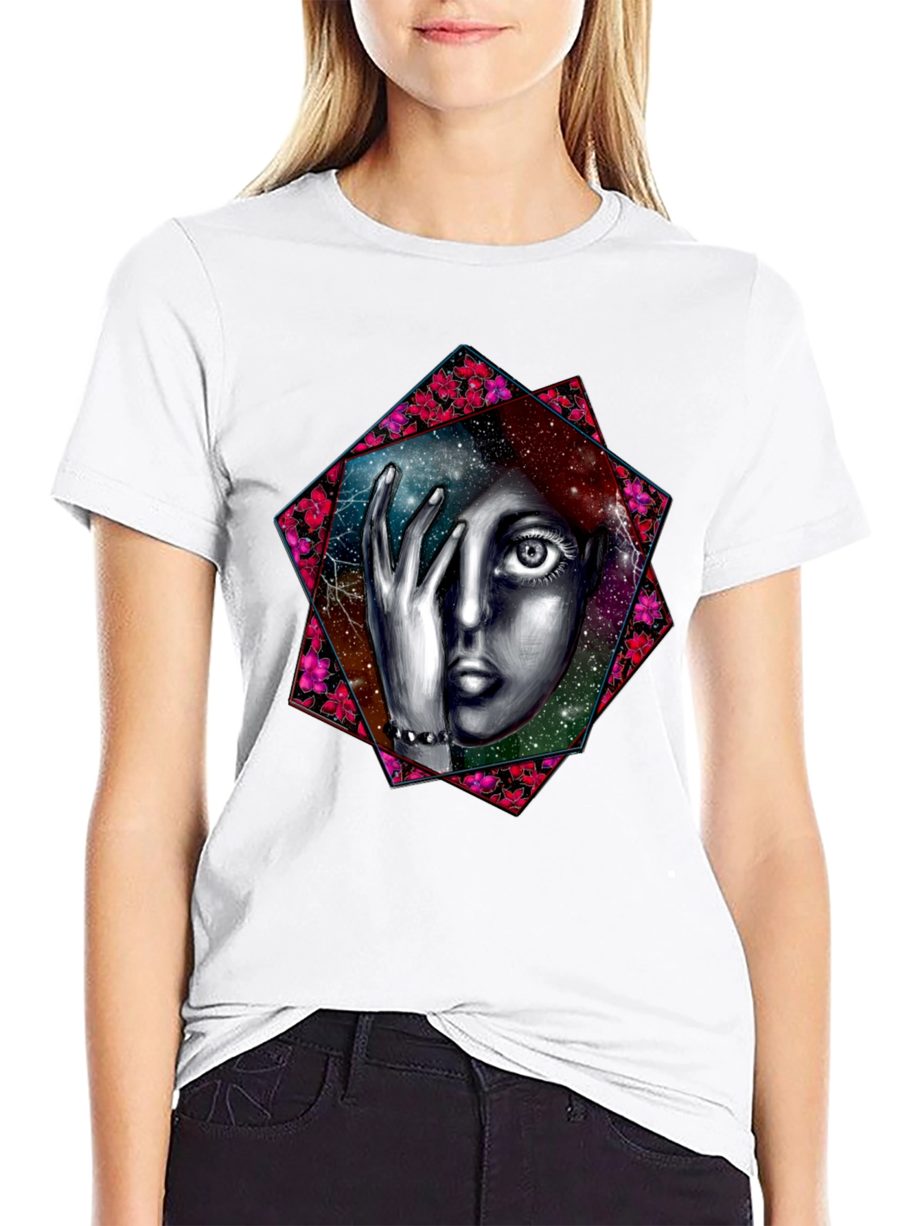 Black Cosmic Woman Graphic T-Shirt - Black view 9