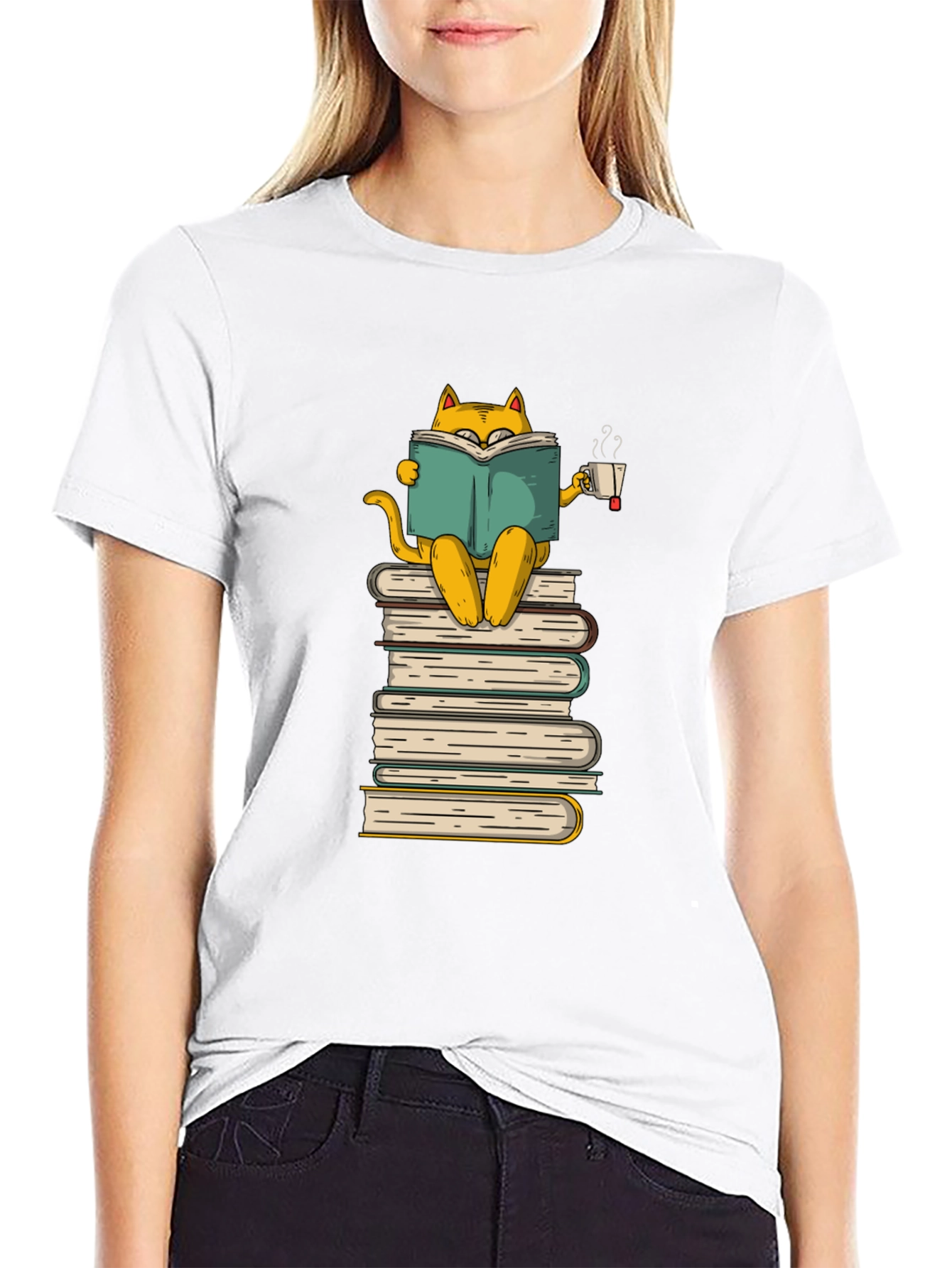 Black Bookish Cat T-Shirt: Cozy Reader view 9