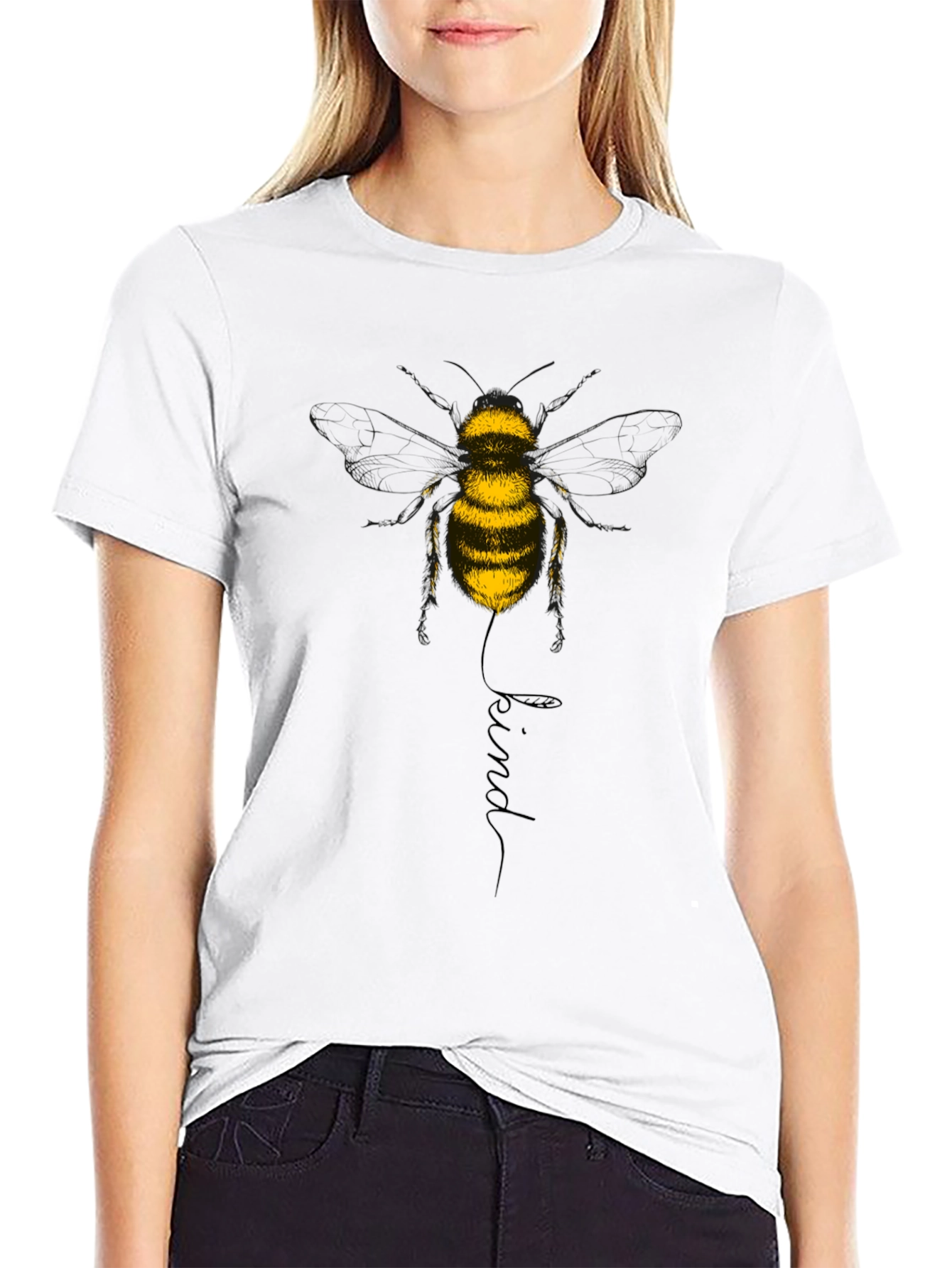 Black Kind Bee Graphic Tee - Stylish Black T-Shirt view 9