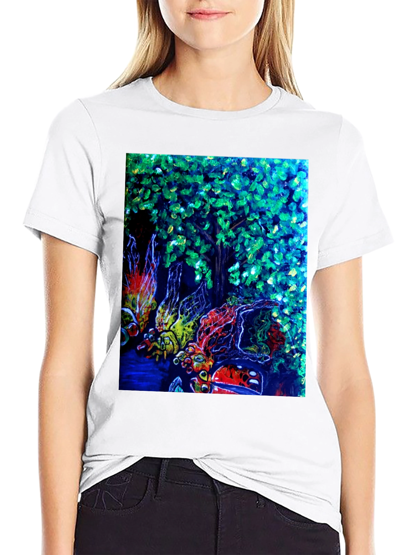 Black Nature Art Graphic Print Black T-Shirt view 9