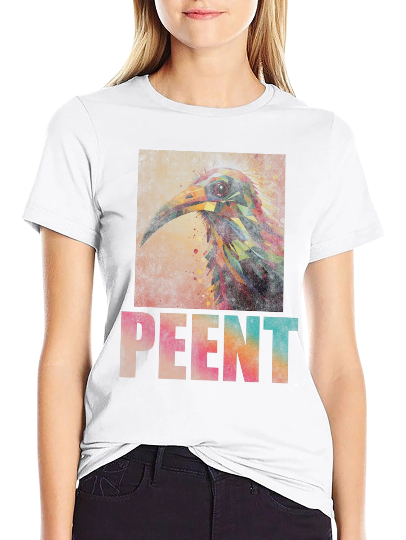 Black Abstract Bird Art Tee - Unique Graphic T-Shirt view 9