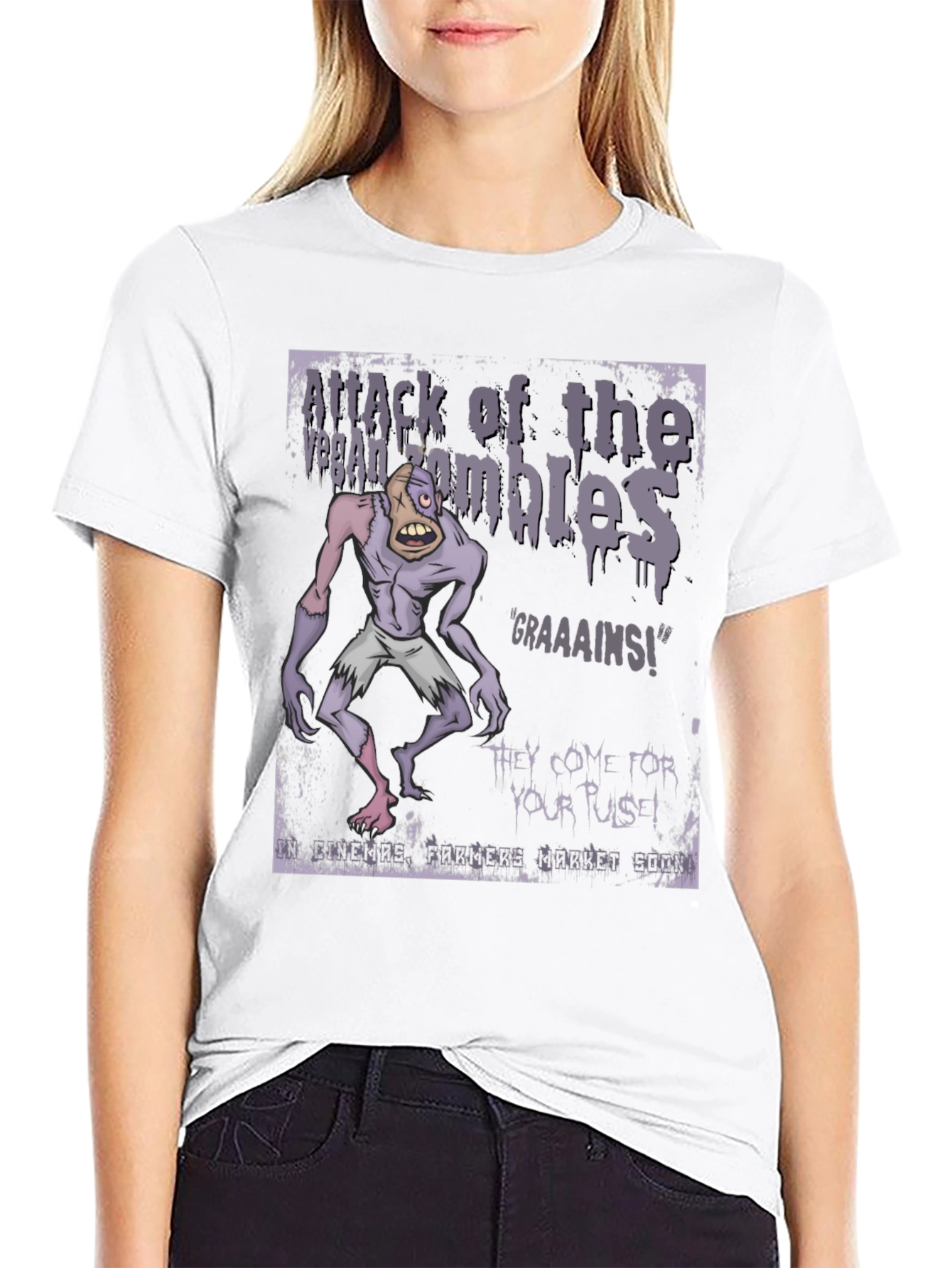 Black Vegan Zombie T-Shirt: Graaaains! view 9