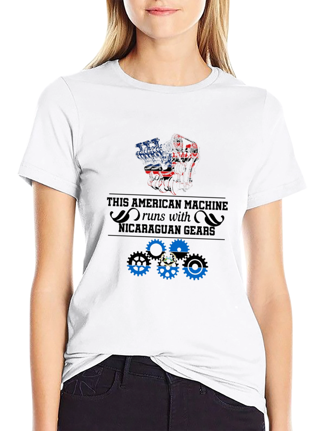 Black American Machine Nicaragua Gears T-Shirt view 9