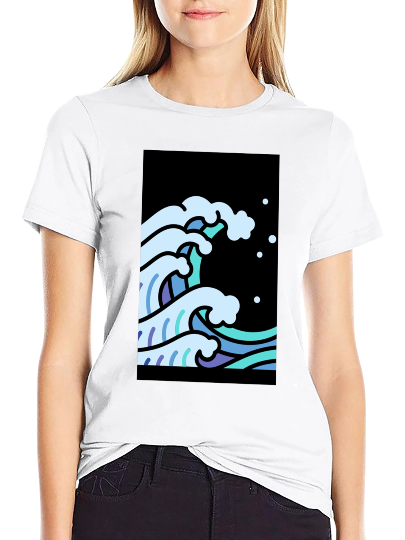 Black Cool Waves Graphic Tee - Black Cotton T-Shirt view 9