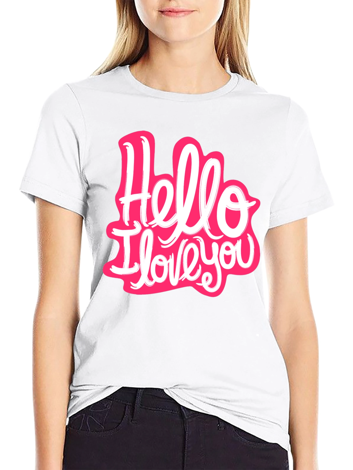 Black Hello I Love You Graphic T-Shirt - Trendy Casual Wear view 9