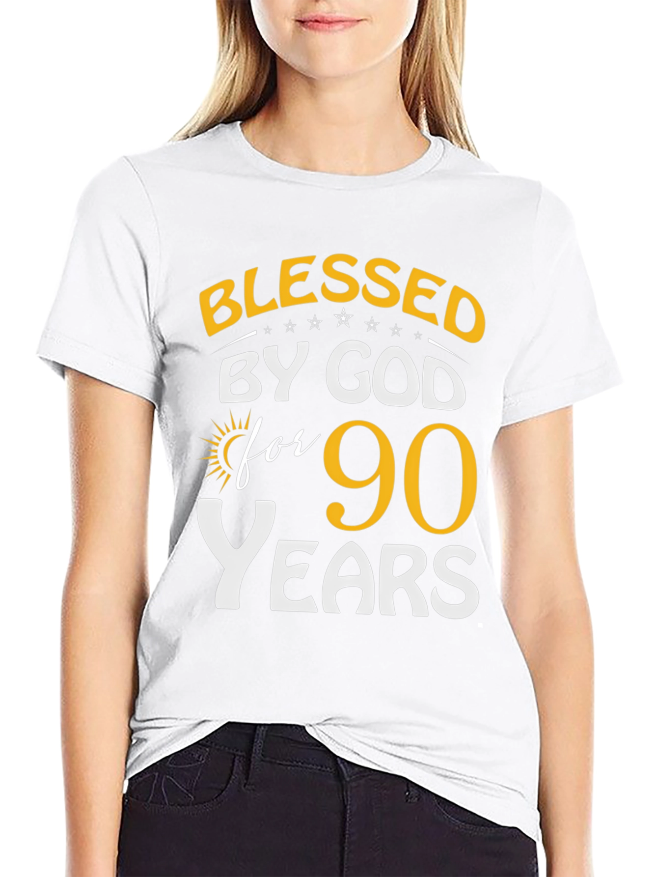 Black Blessed by God 90 Years T-Shirt view 9