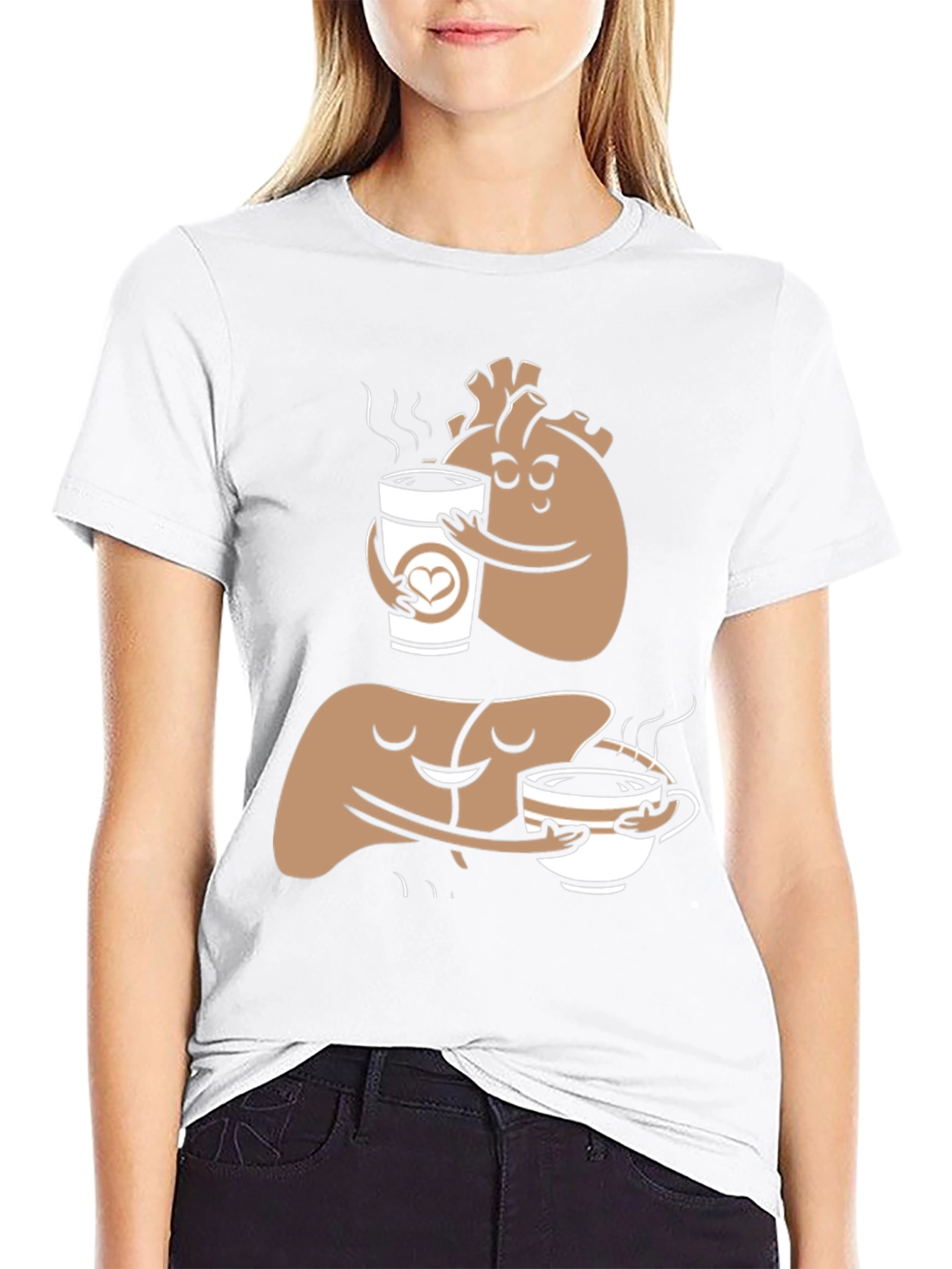 Black Anatomical Heart & Liver Coffee T-Shirt view 9