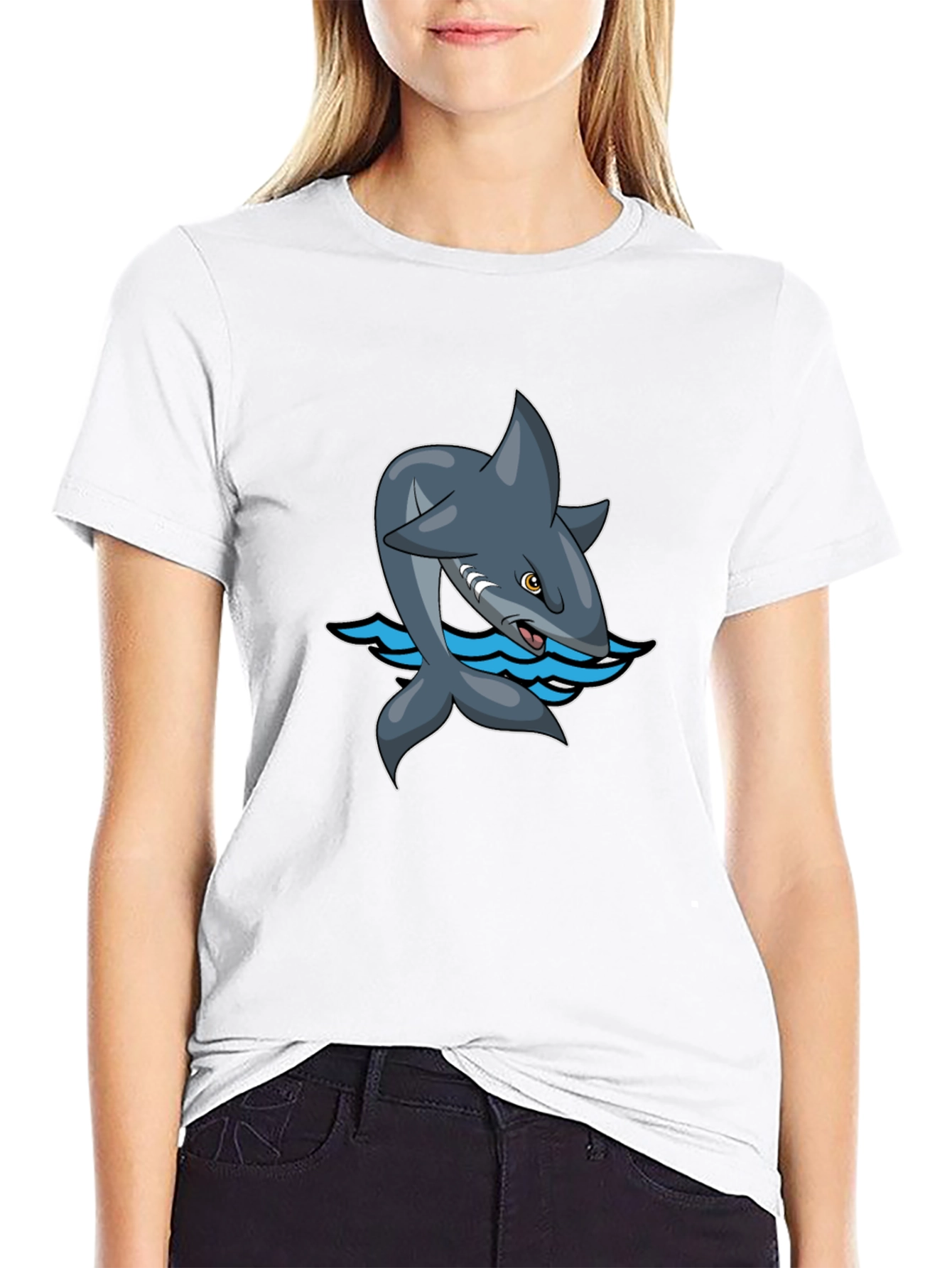 Black Cartoon Shark Graphic Tee - Black Cotton Comfort view 9