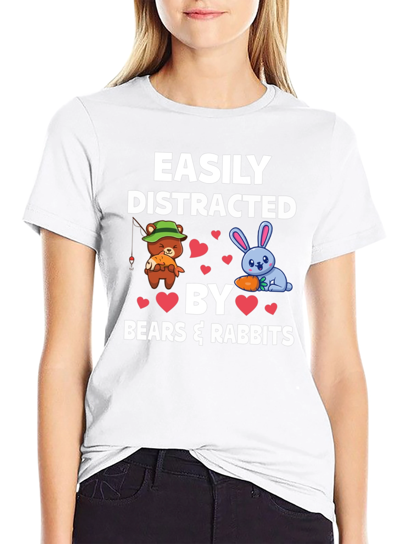 Black Easily Distracted by Bears & Rabbits T-Shirt view 9