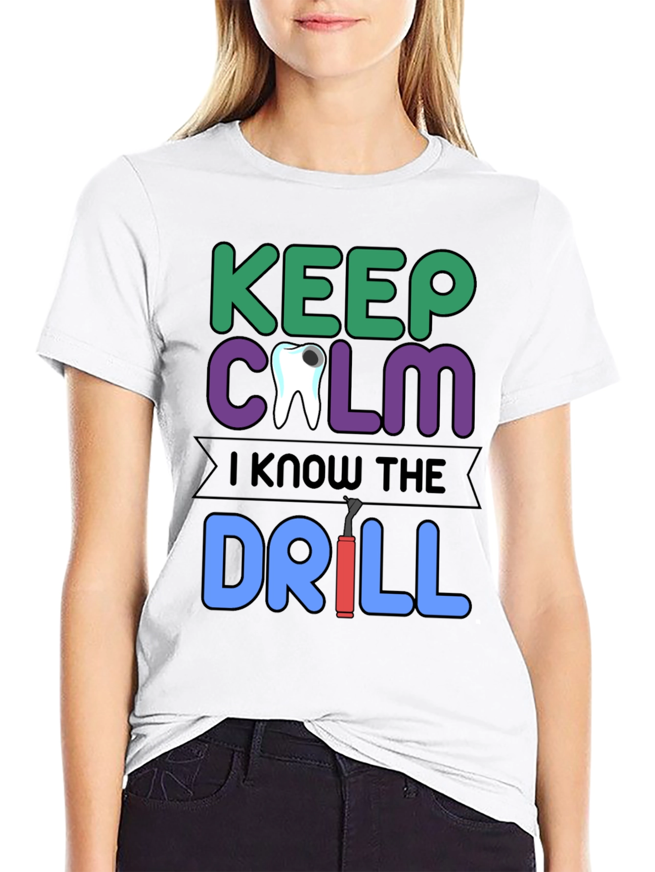 Black Keep Calm Dentist T-Shirt Funny Dental Drill Tee view 9