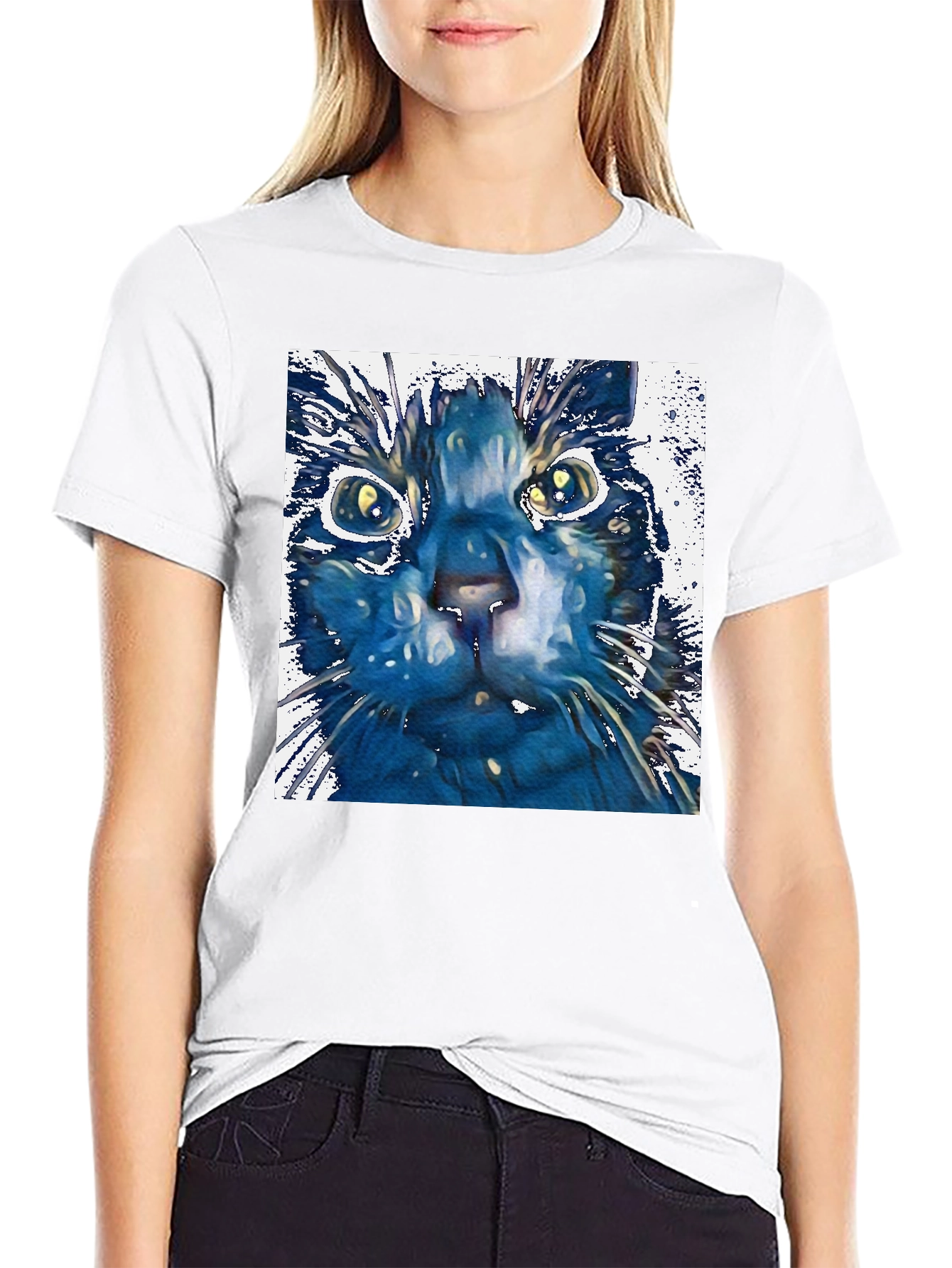 Black Abstract Cat Art Print Black T-Shirt view 9