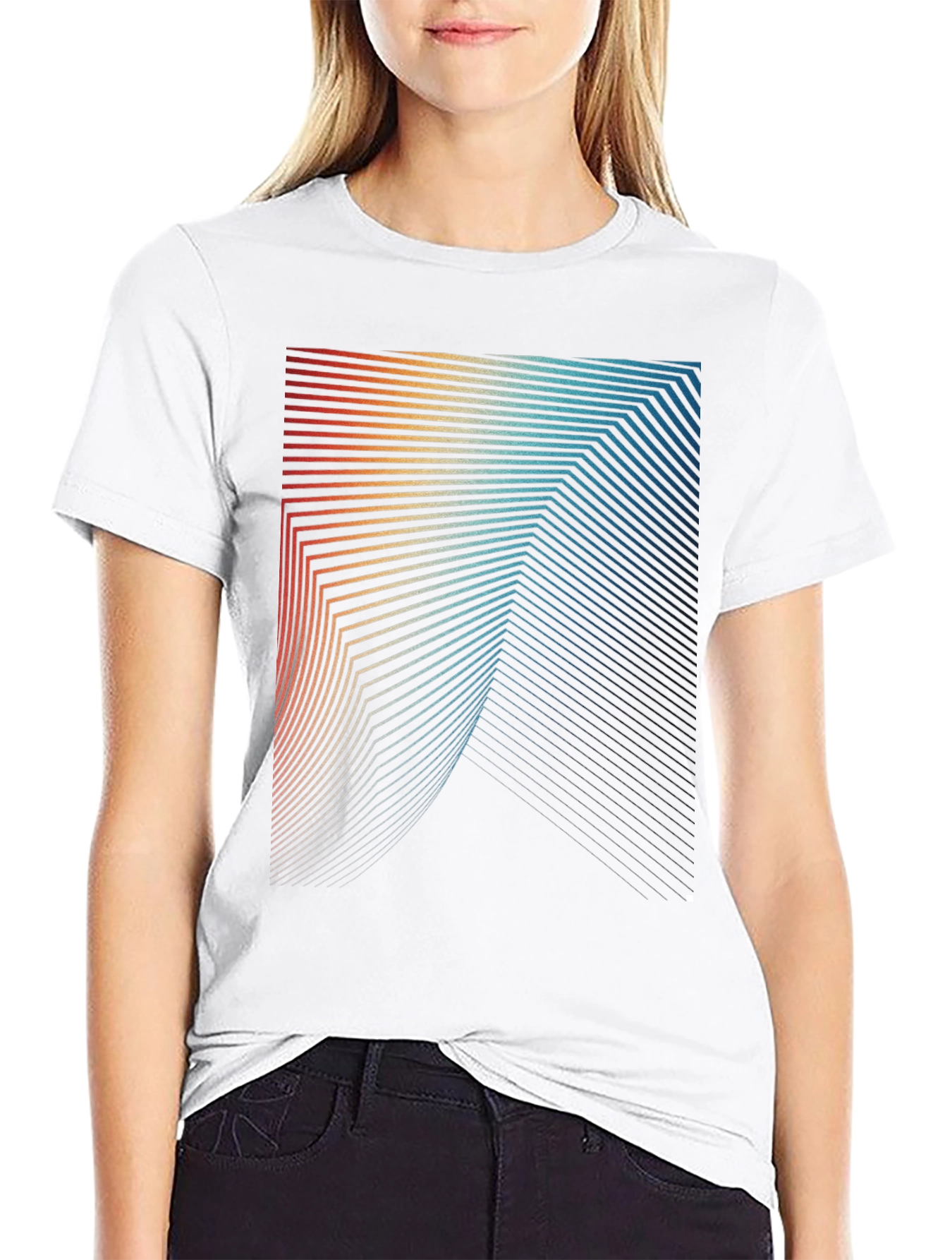 Black Retro Geometric Lines Graphic T-Shirt view 9