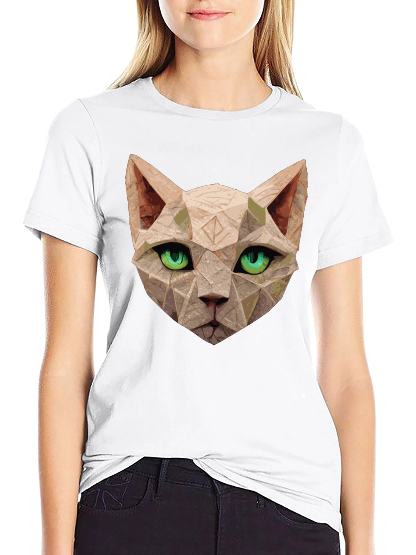 Black Geometric Cat T-Shirt - Unique Art Tee view 9