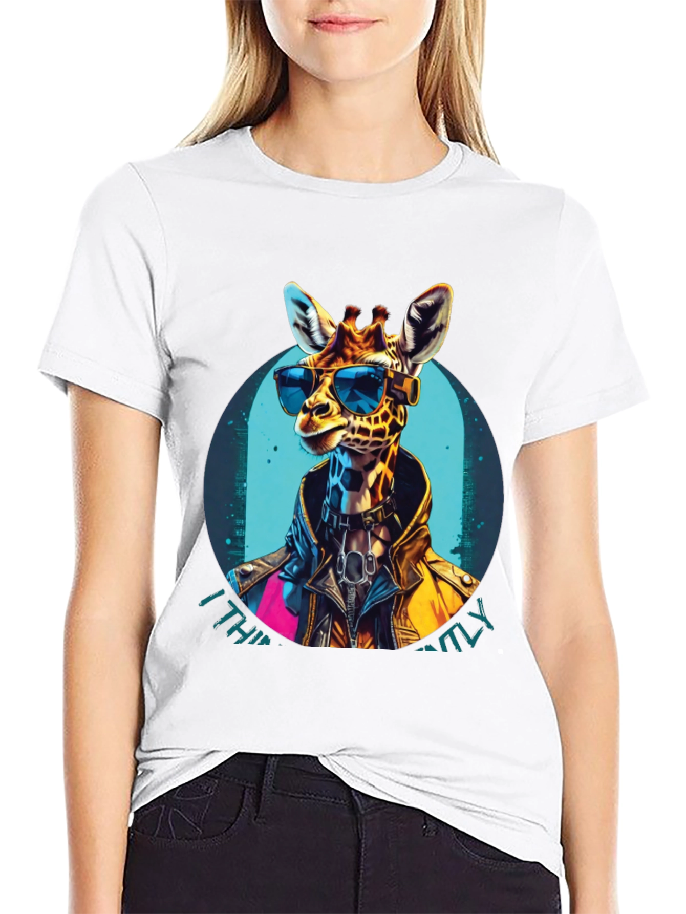 Black Cool Giraffe Graphic Tee - Unisex Black T-Shirt view 9