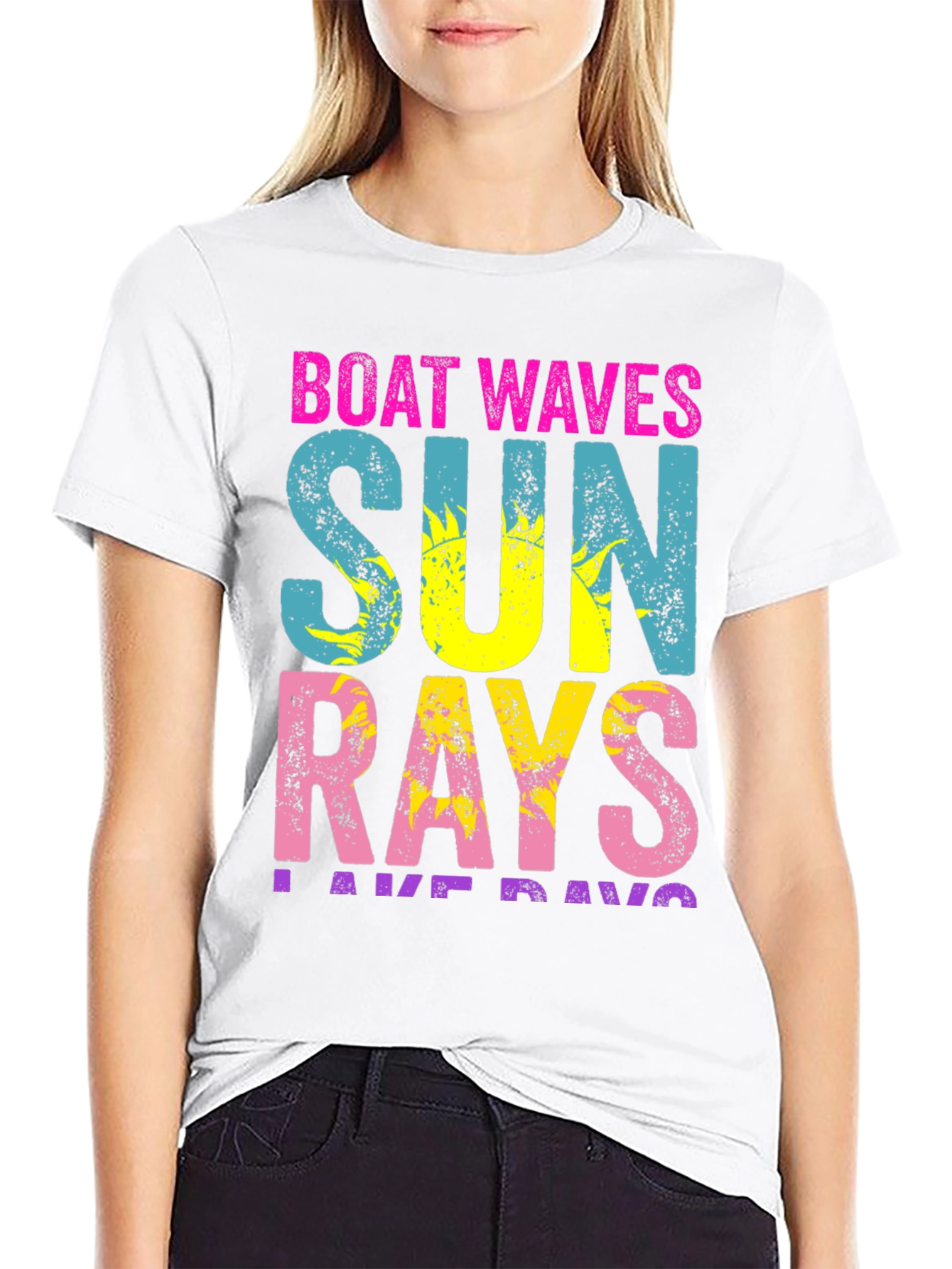 Black Boat Waves Sun Rays T-Shirt - Vibrant Summer Tee view 9