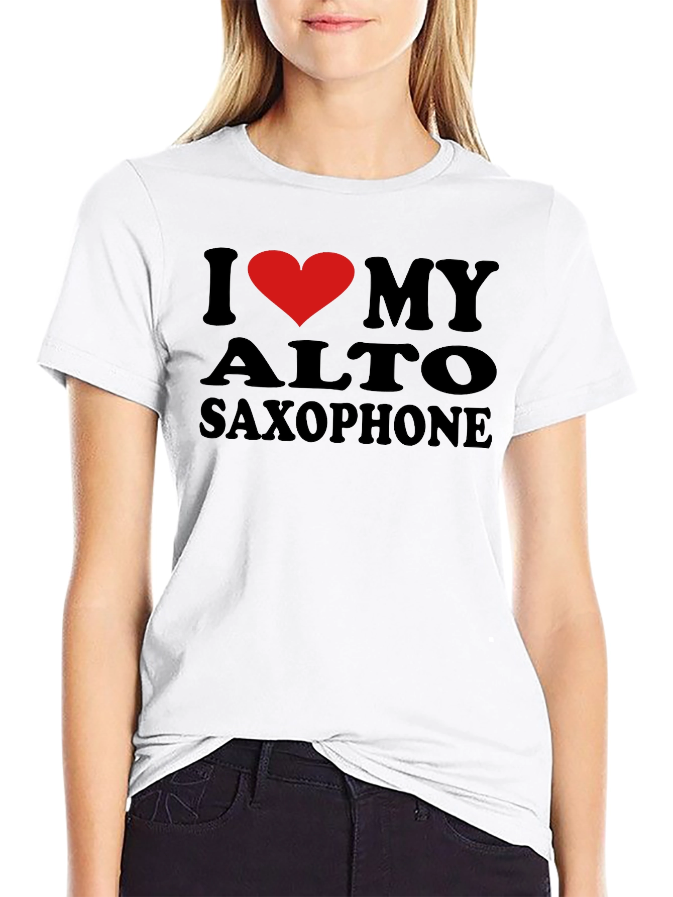 Black I Love My Alto Saxophone Black T-Shirt view 9