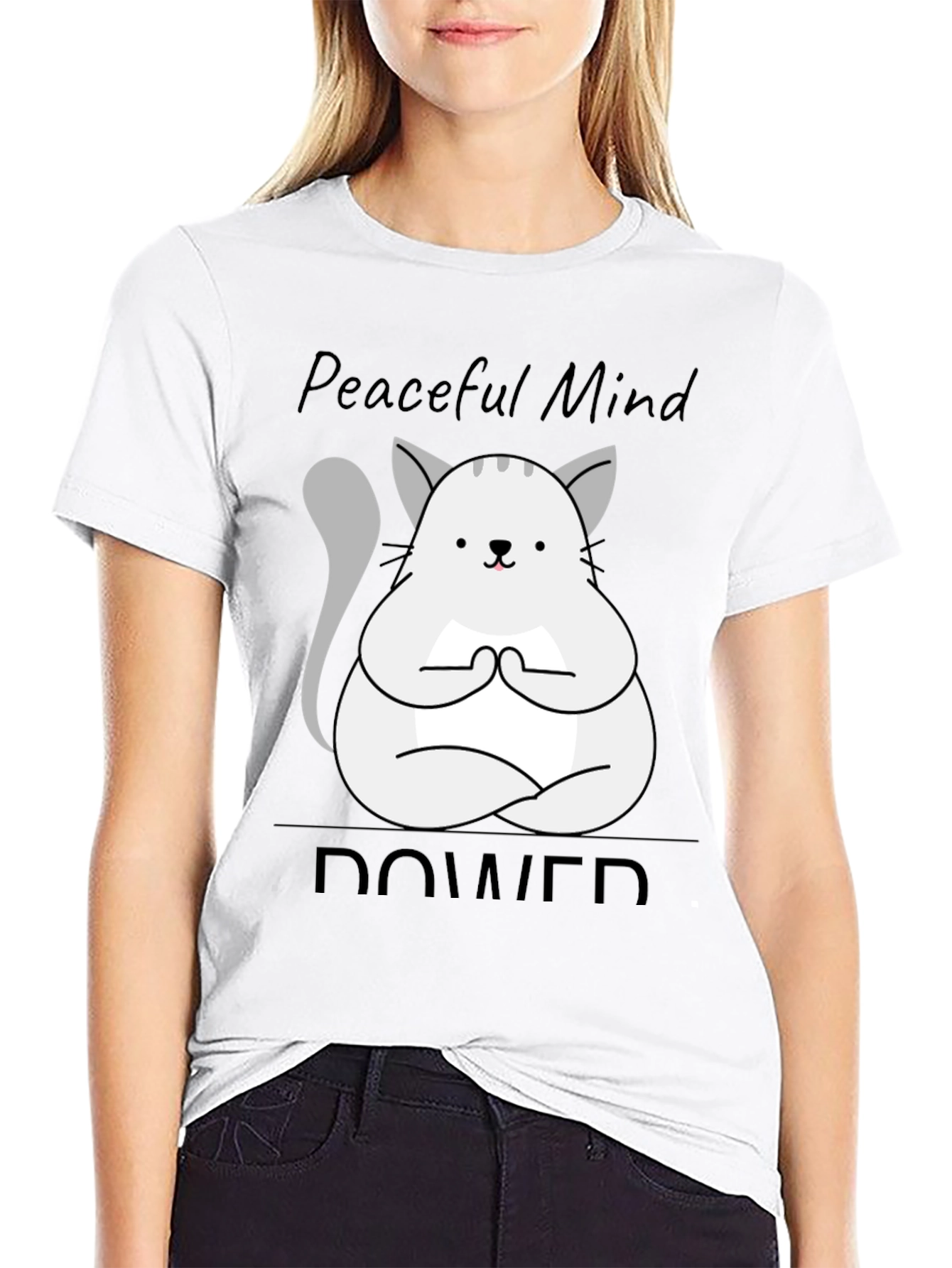 Black Peaceful Mind Power Cat T-Shirt view 9