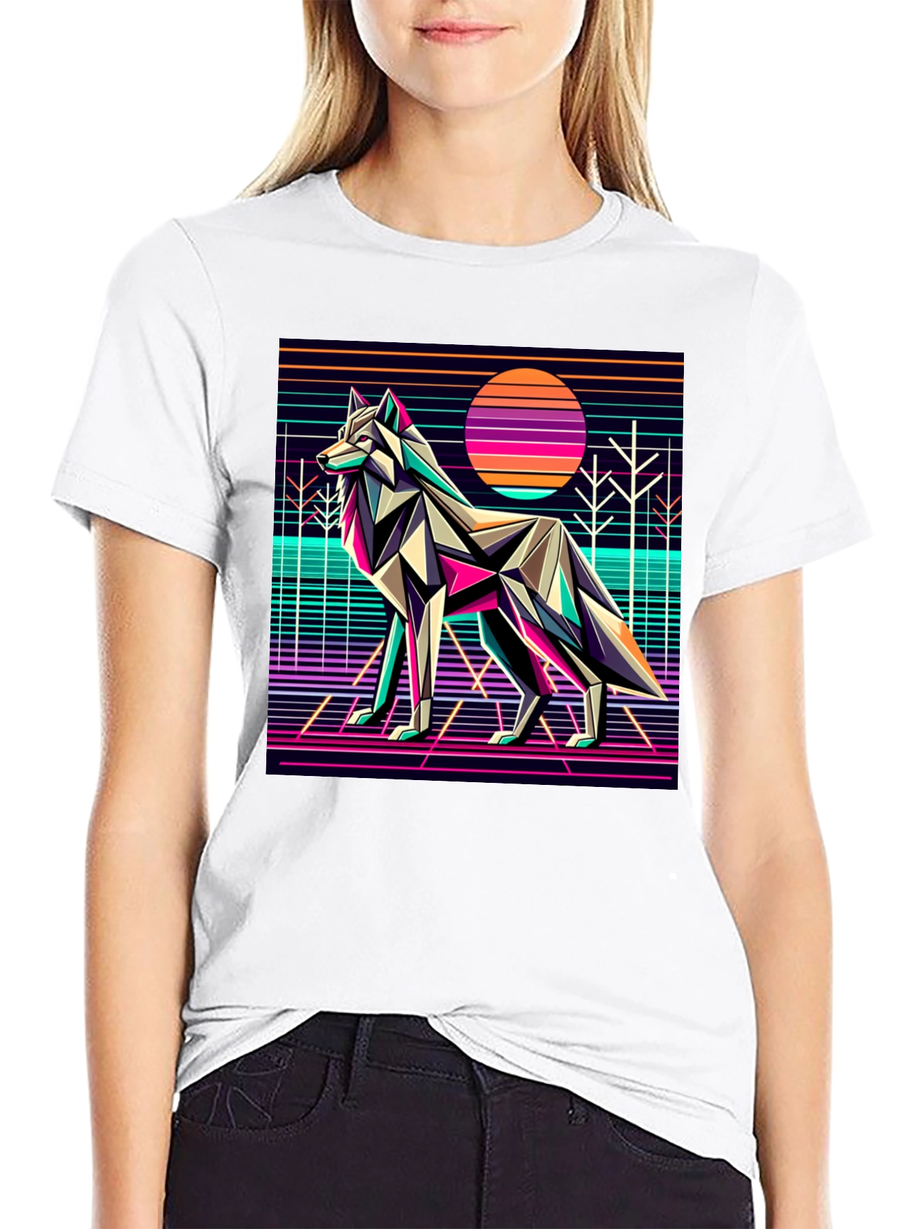 Black Retro Wolf Graphic Tee - 80s Style view 9