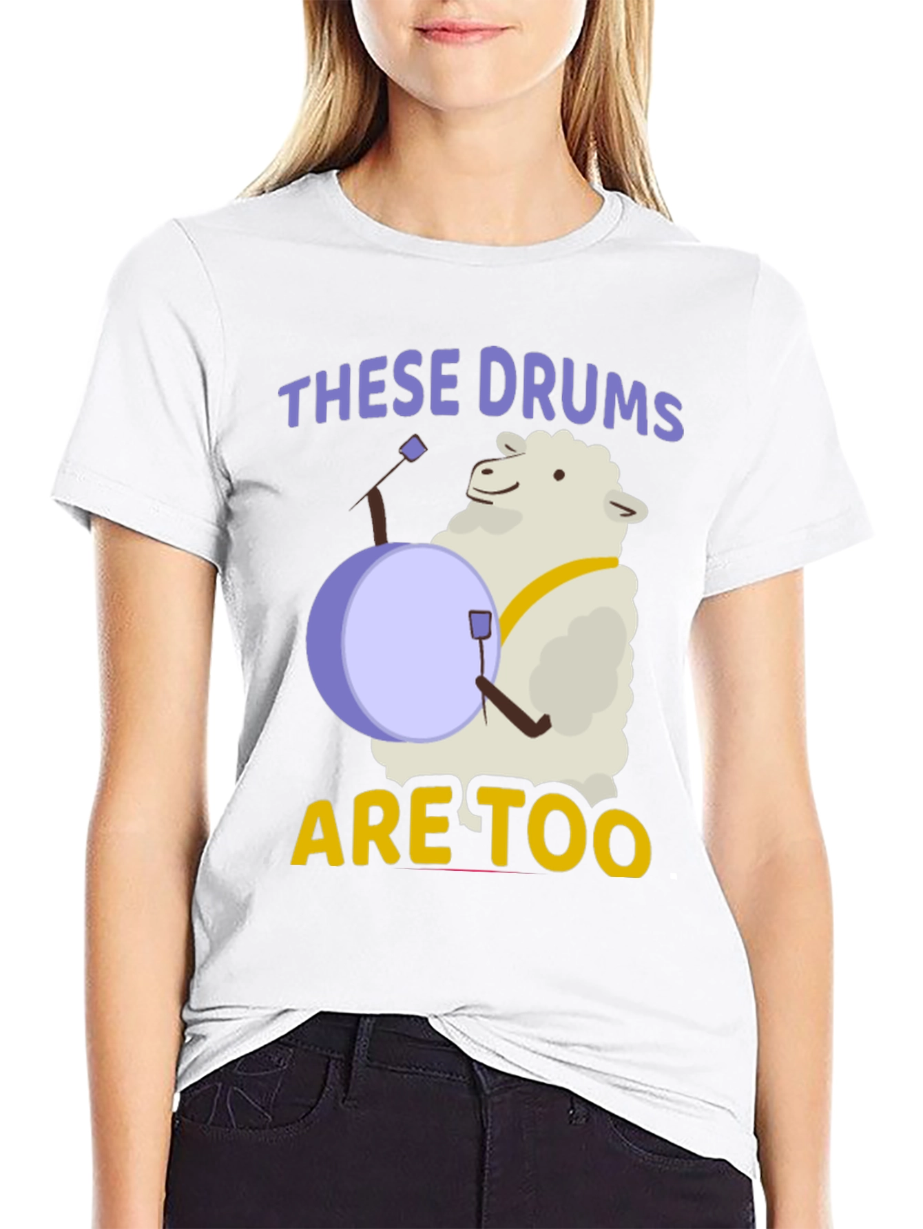 Black Funny Sheep Drummer T-Shirt - "These Drums are Too" view 9