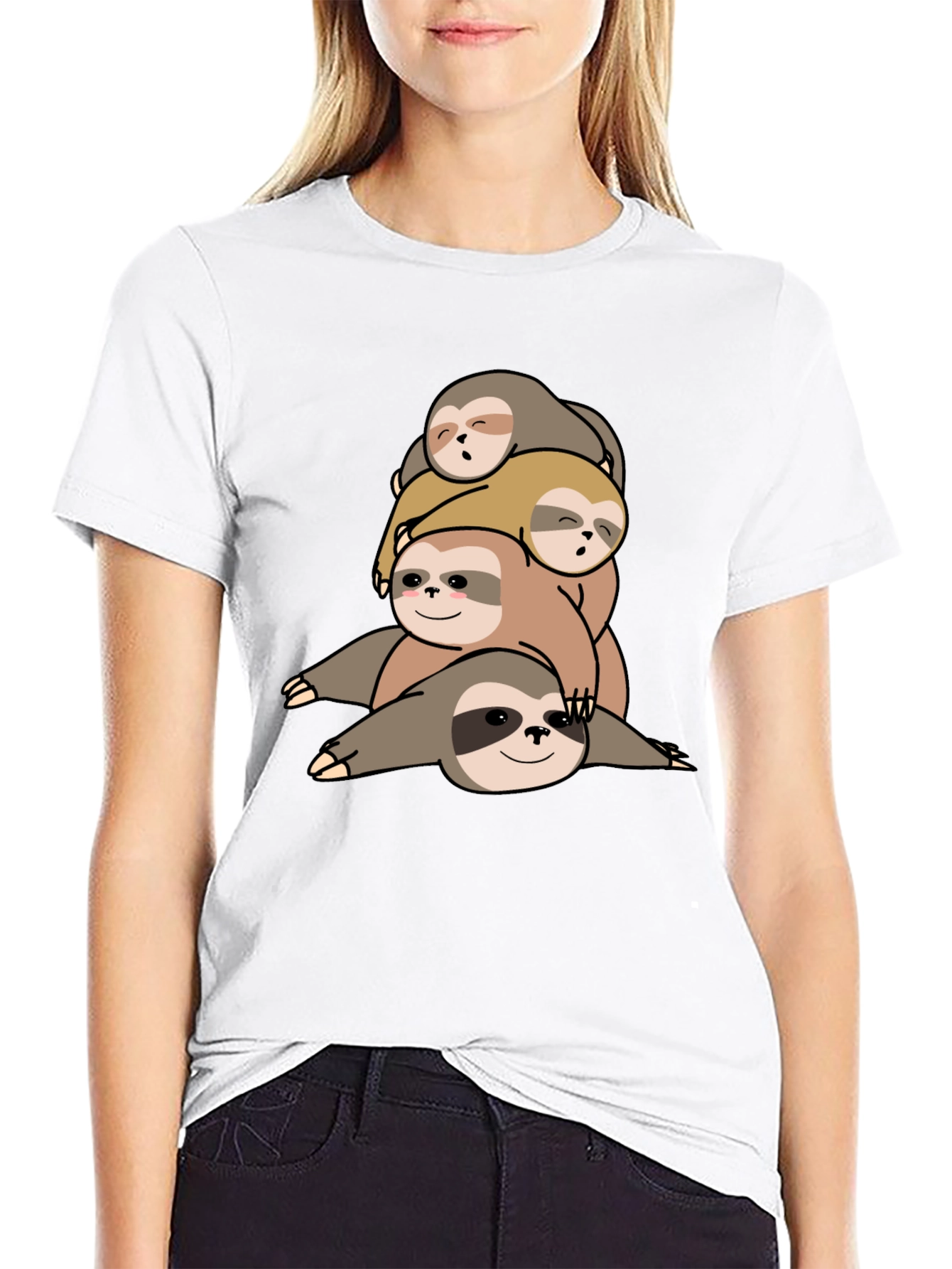 Black Stacked Sloth Graphic Tee - Comfy Men's T-Shirt view 9