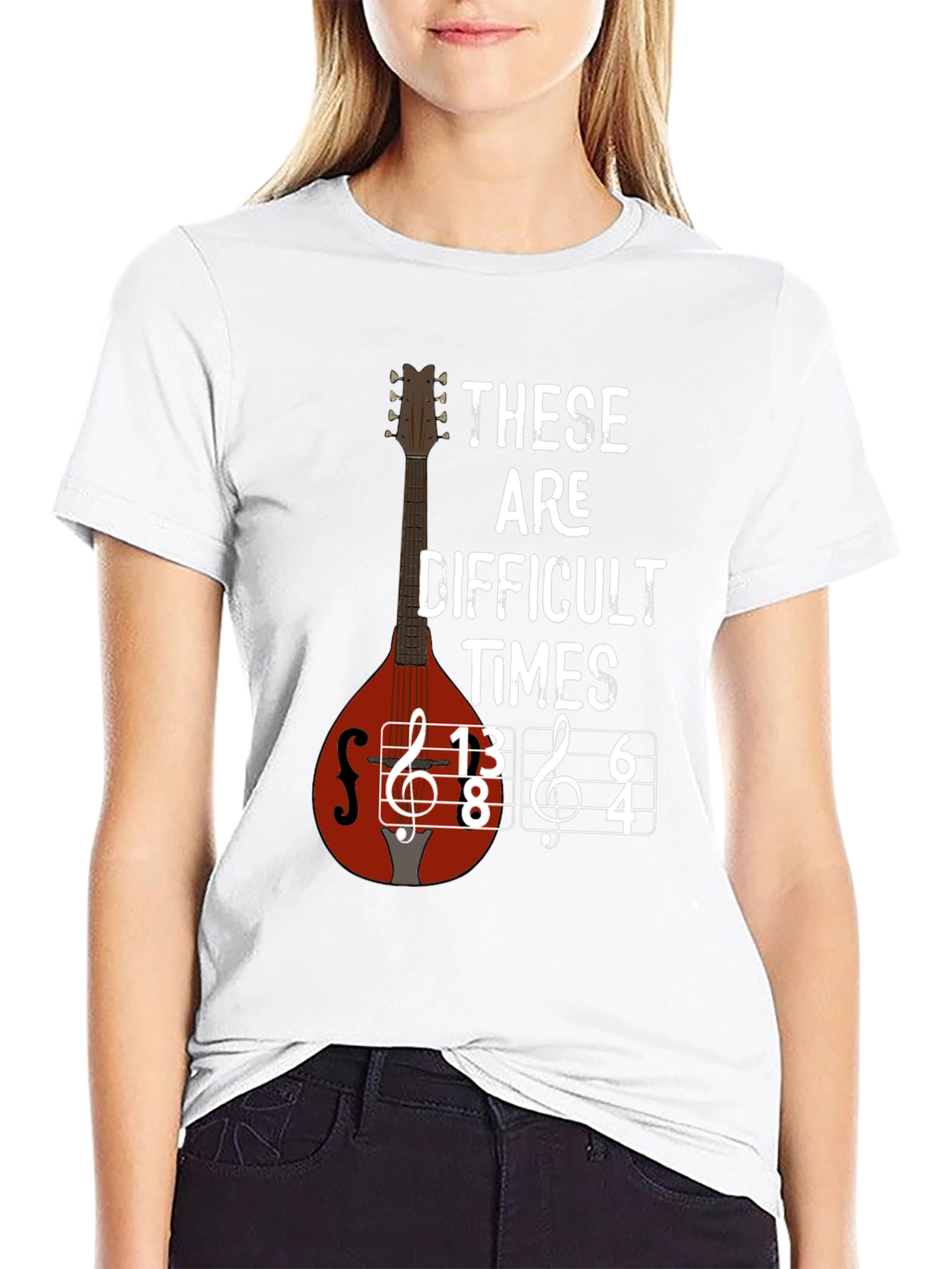Black Difficult Times Music T-Shirt - Mandolin Graphic Tee view 9