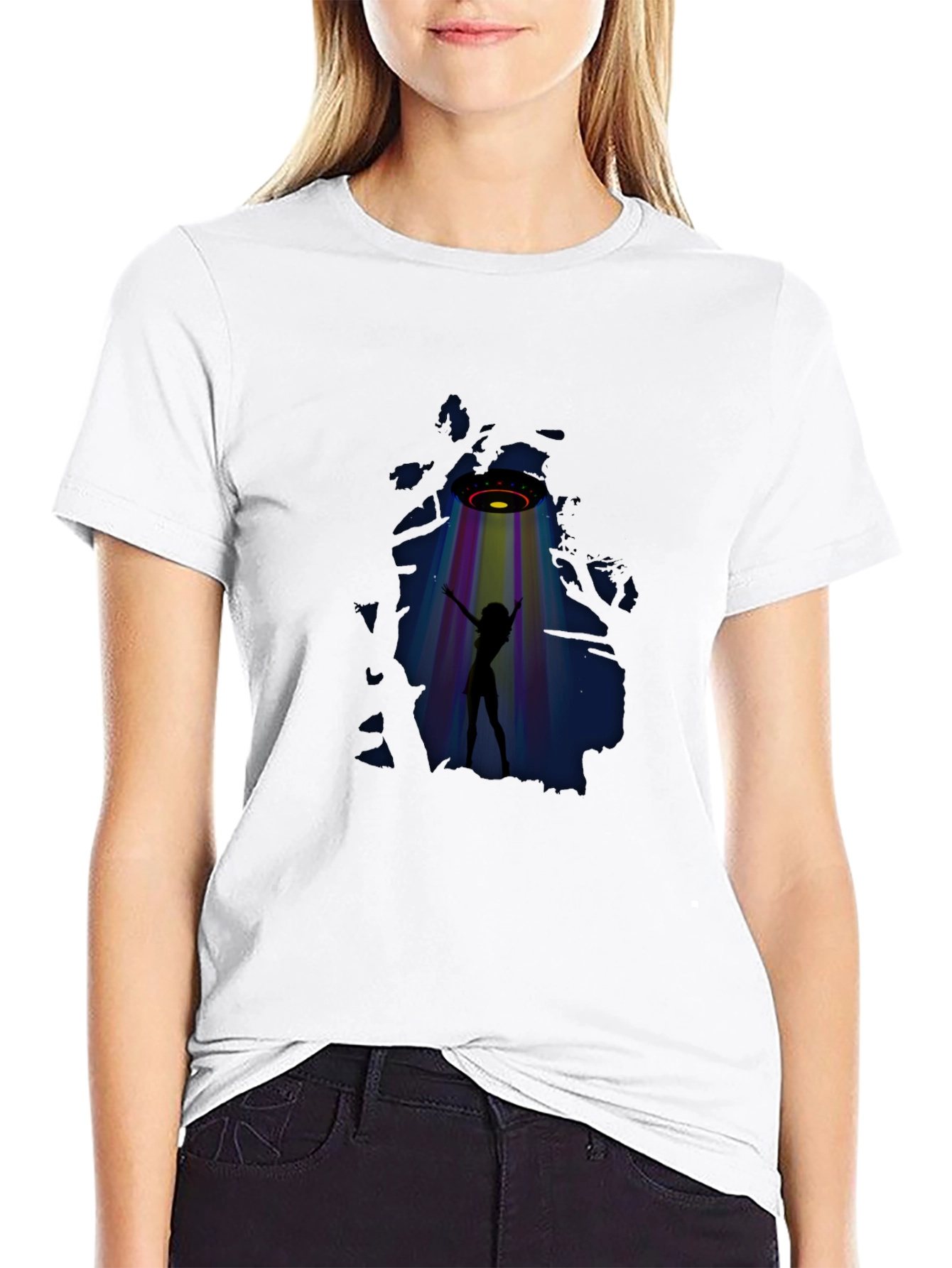 Black UFO Abduction Graphic Tee view 9