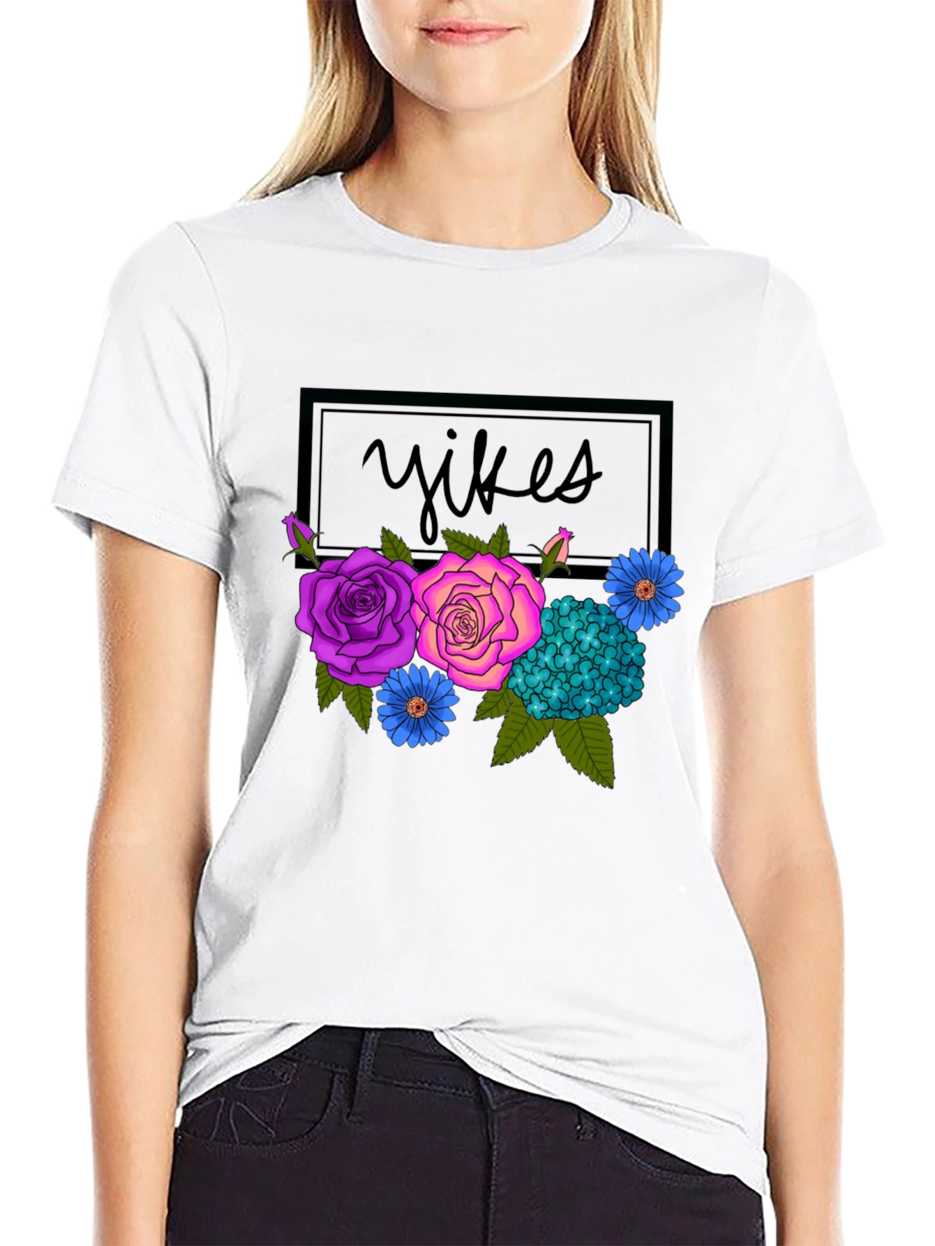 Black Floral Yikes Graphic Tee - Trendy & Unique! view 9