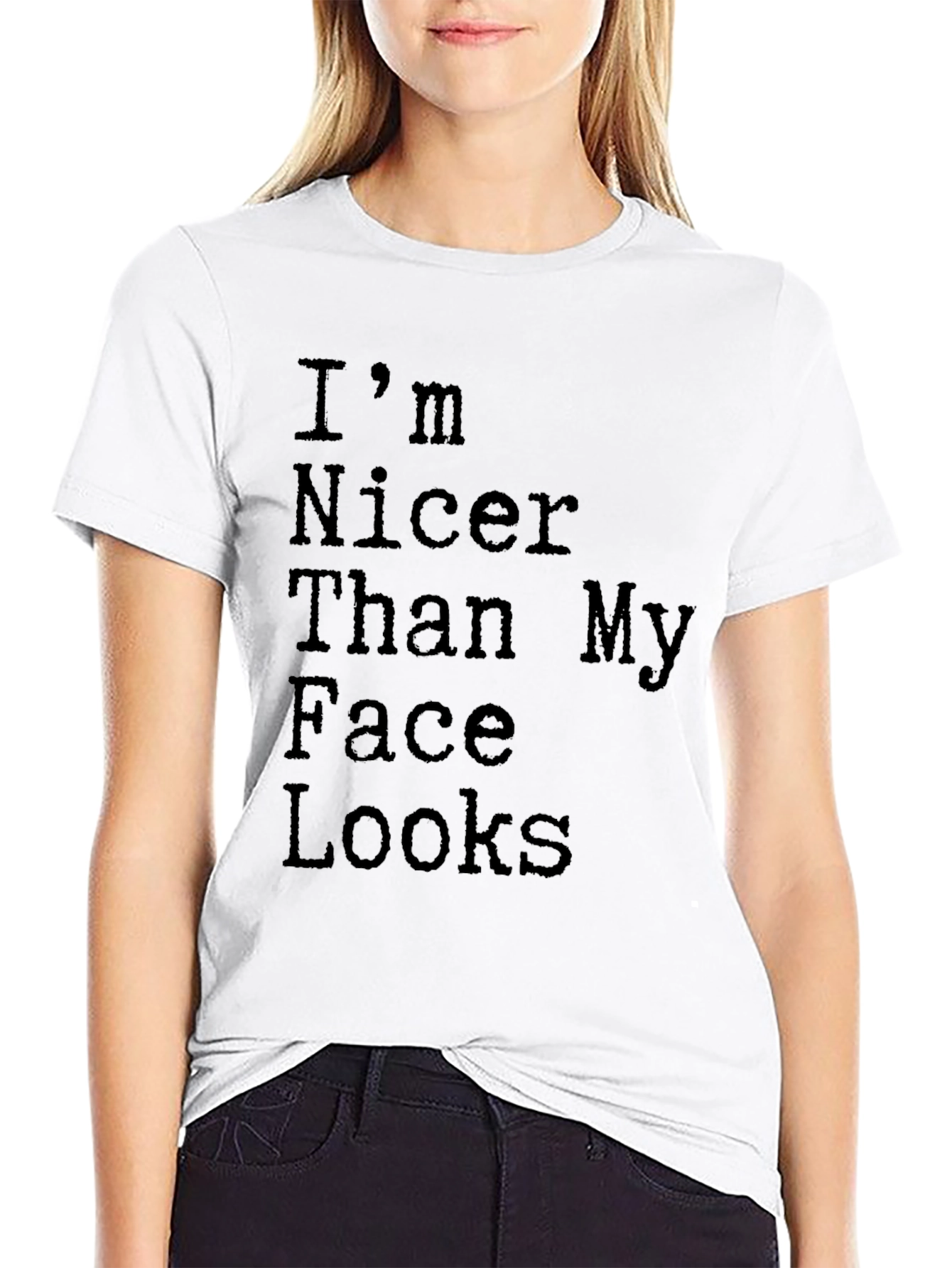 Black Funny "I'm Nicer Than My Face Looks" Graphic Tee view 9