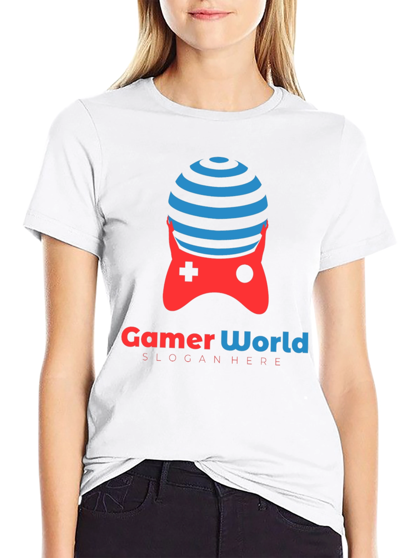 Black Gamer World Black T-Shirt | Unique Gaming Controller Design view 9