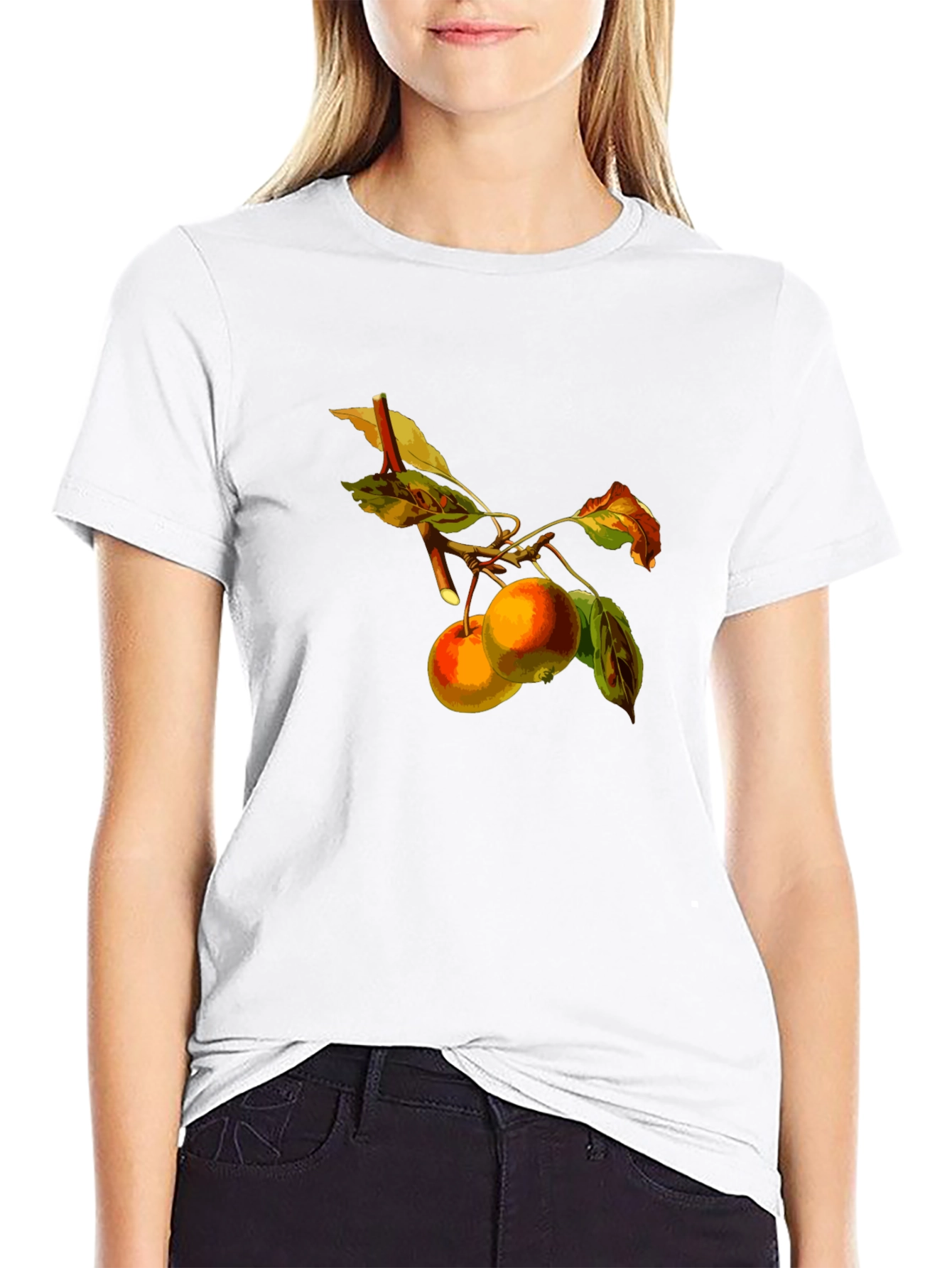 Black Apples on Branch Black T-Shirt view 9
